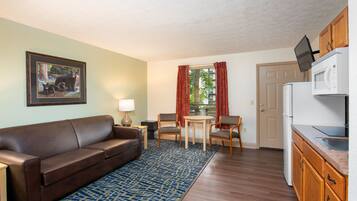 Standard Room, Kitchenette, River View | Living area | 43-inch flat-screen TV with cable channels, TV