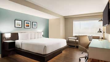 Premium bedding, pillowtop beds, desk, blackout drapes