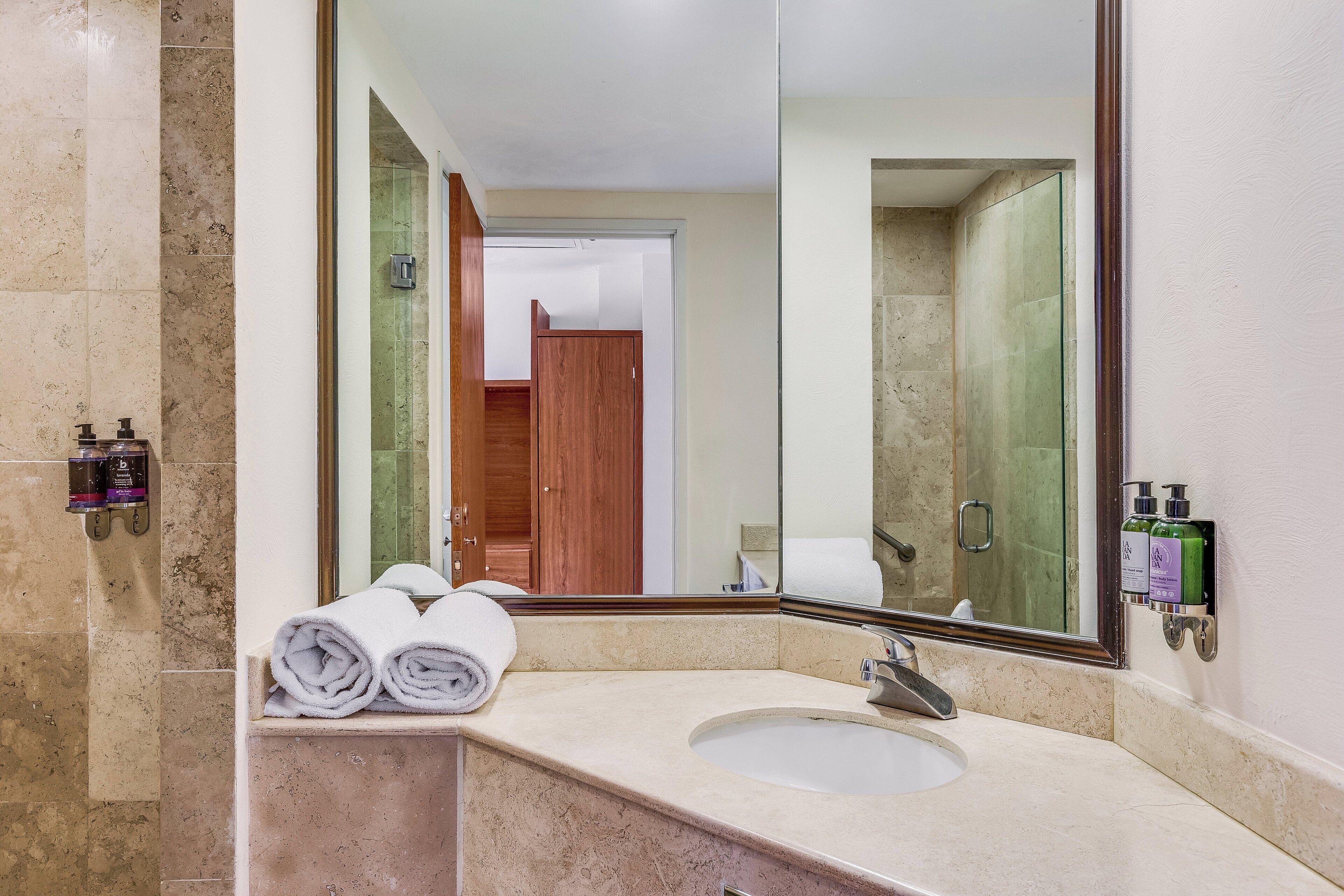 free toiletries, hair dryer, towels