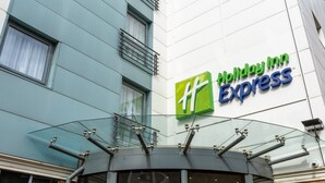 A Holiday Inn Express sign on a building.
