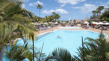 2 outdoor pools, pool umbrellas, pool loungers