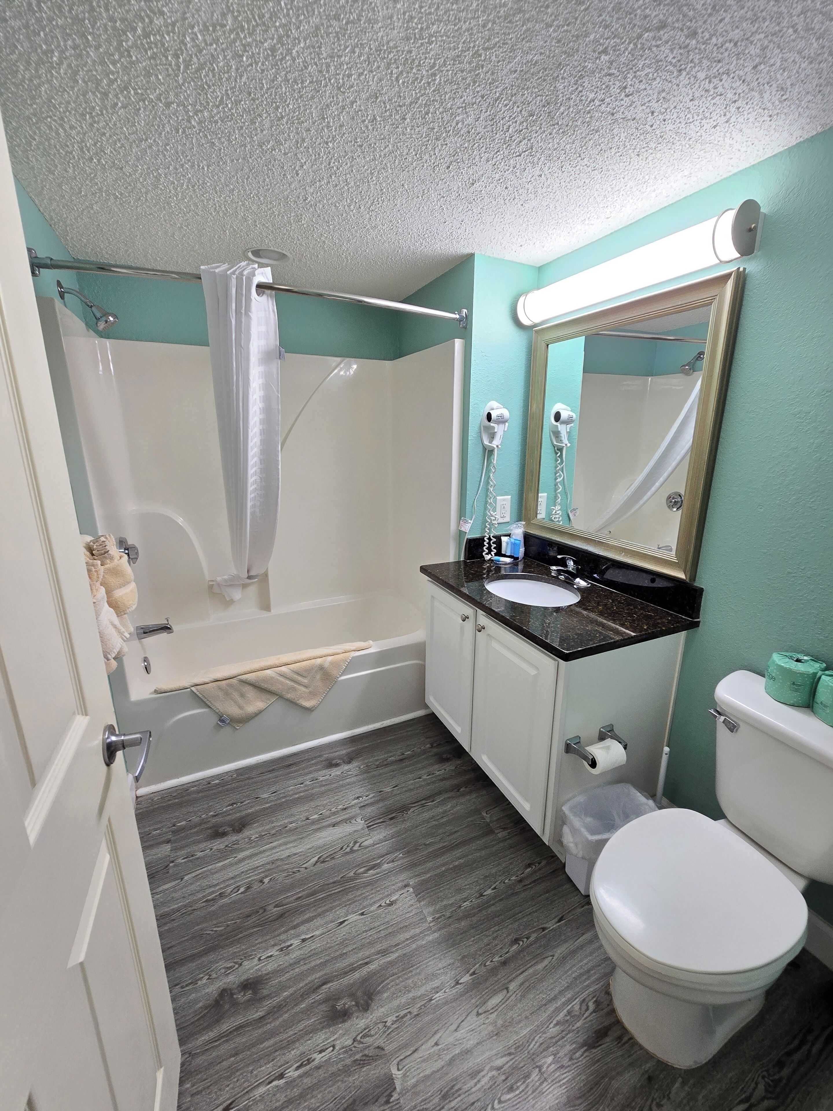 classic condo, 1 bedroom, king bed, kitchen, oceanfront (plus murphy bed) | bathroom | combined shower/bathtub, free toiletries, hair dryer, towels