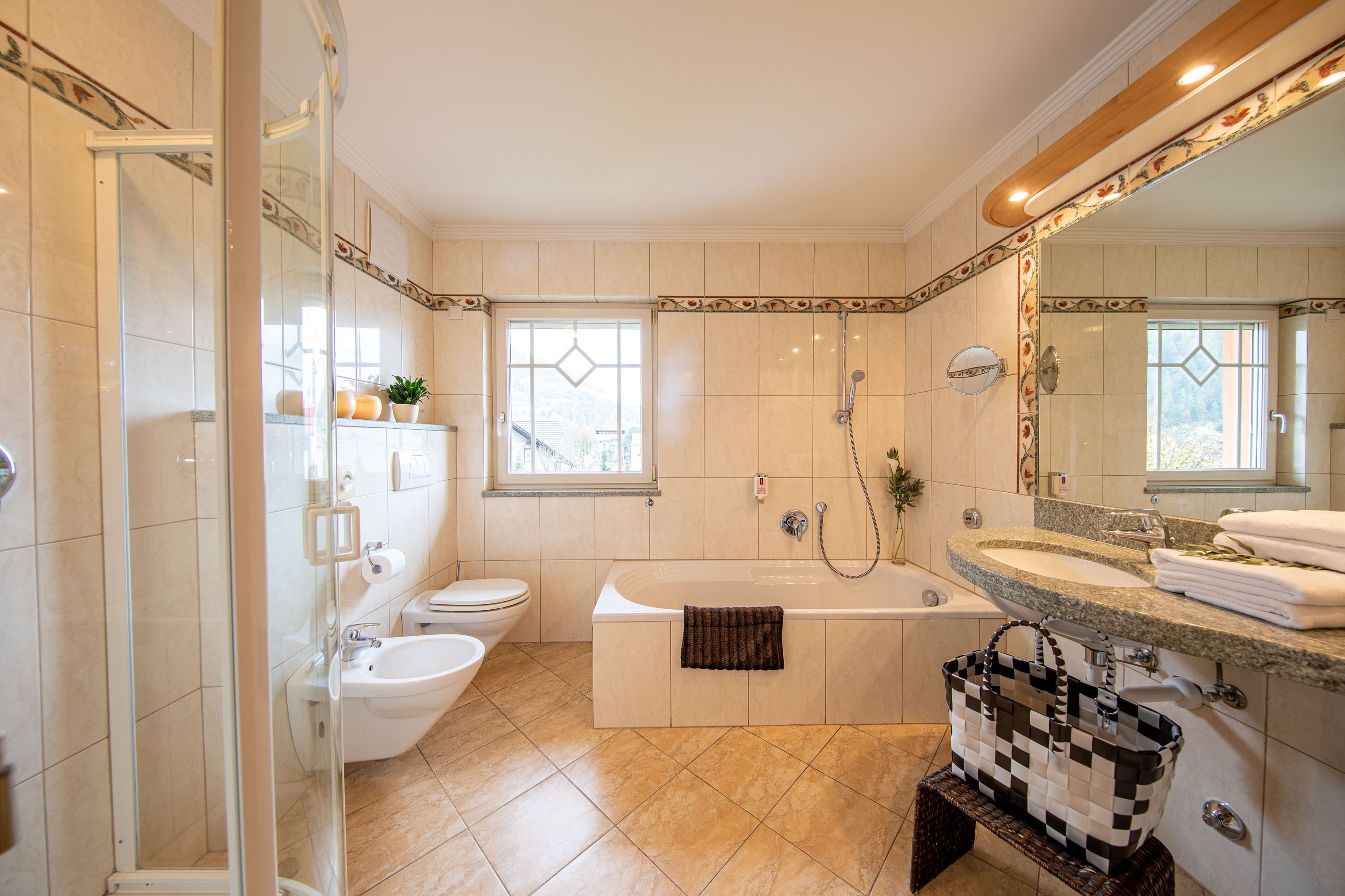 hair dryer, bathrobes, towels, soap