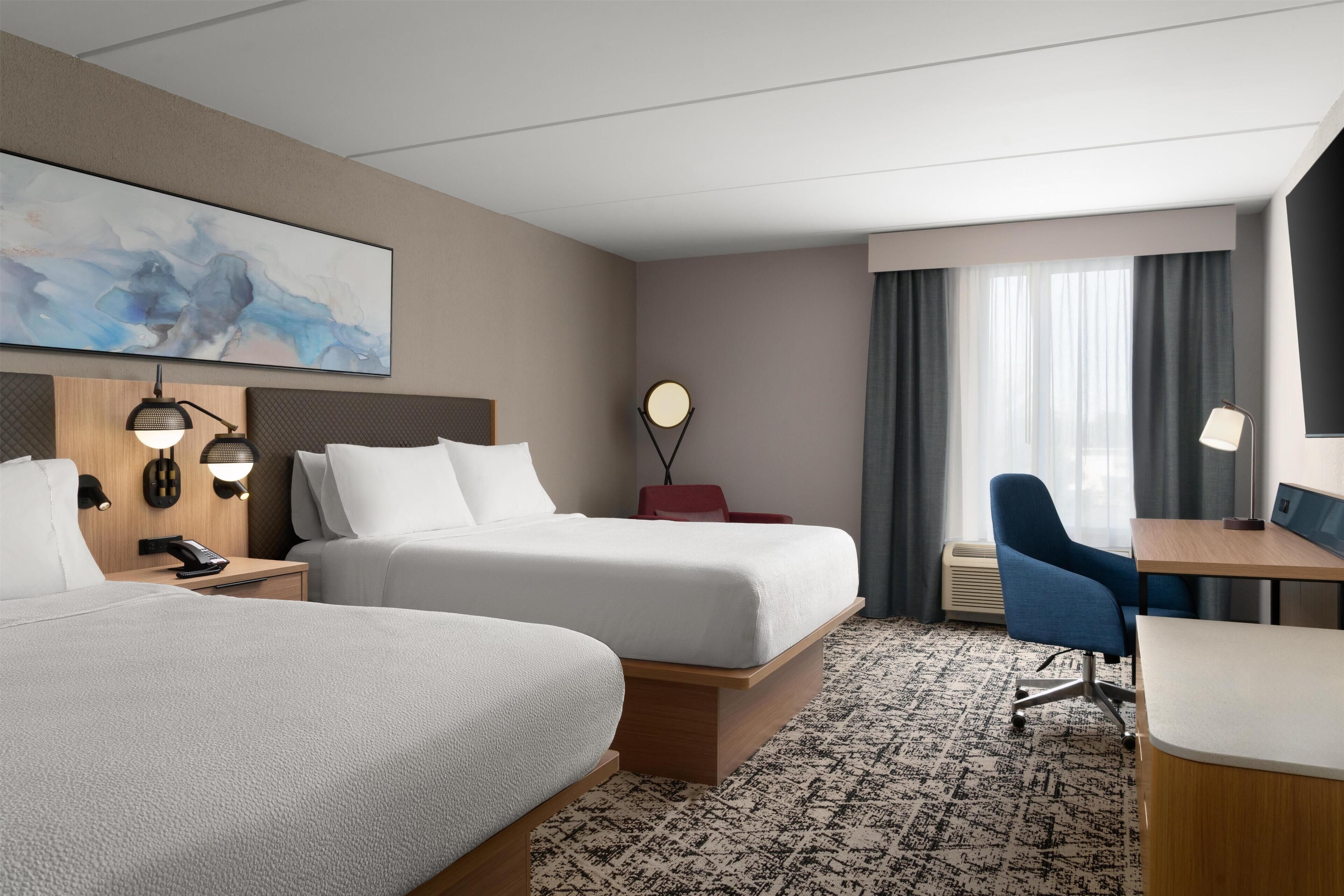 标准房, 2 张大床 | 高档床上用品、加厚床垫、客房内保险箱、办公桌