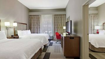 King Bed and Two Queen Bed Room, Refrigerator and Microwave | Blackout drapes, iron/ironing board, free cribs/infant beds, free WiFi