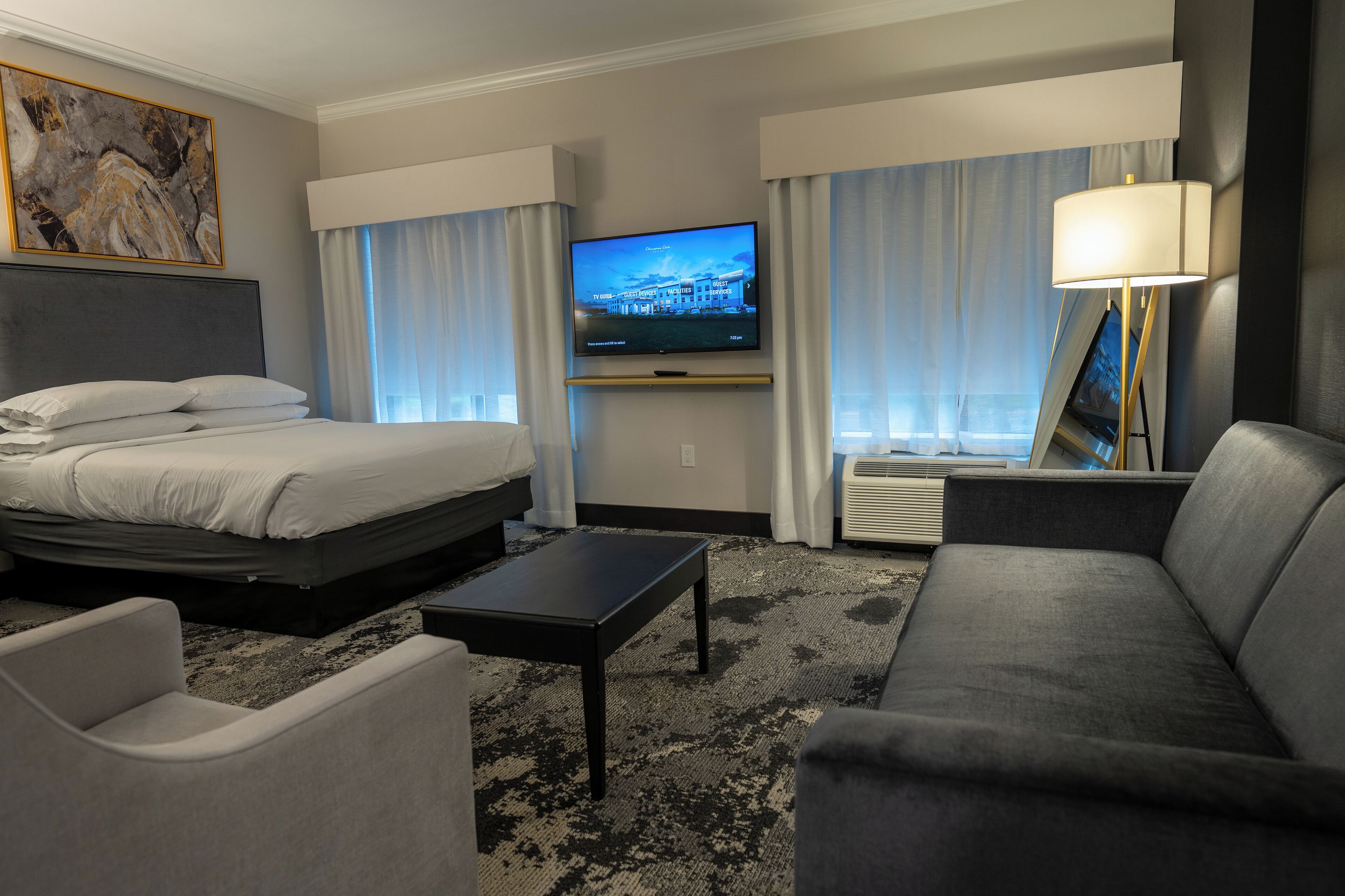 Premium bedding, down comforters, pillowtop beds, in-room safe