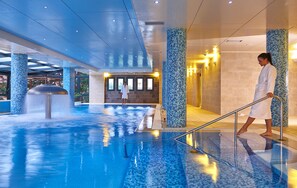 Indoor pool, seasonal outdoor pool, pool loungers