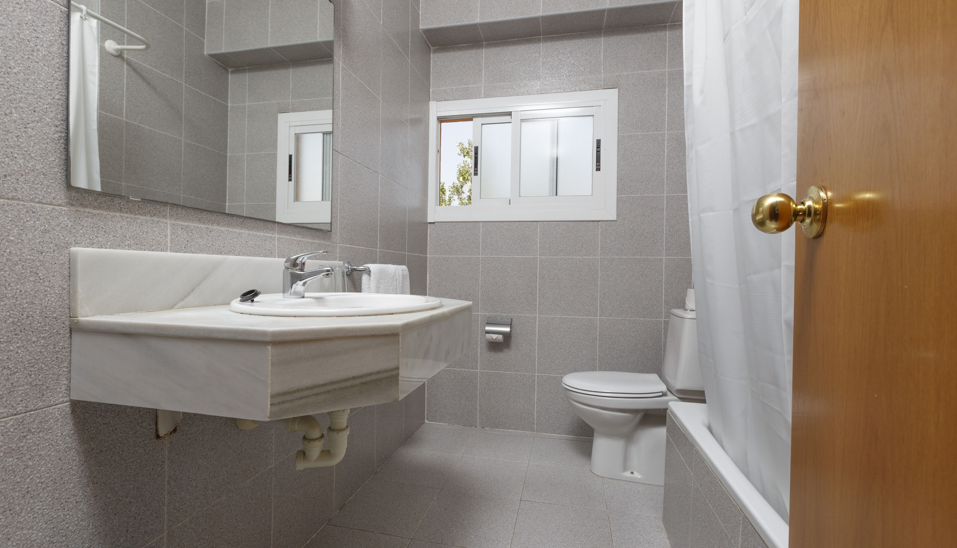 combined shower/bathtub, hair dryer, towels