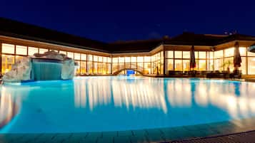 6 indoor pools, seasonal outdoor pool, pool umbrellas, pool loungers