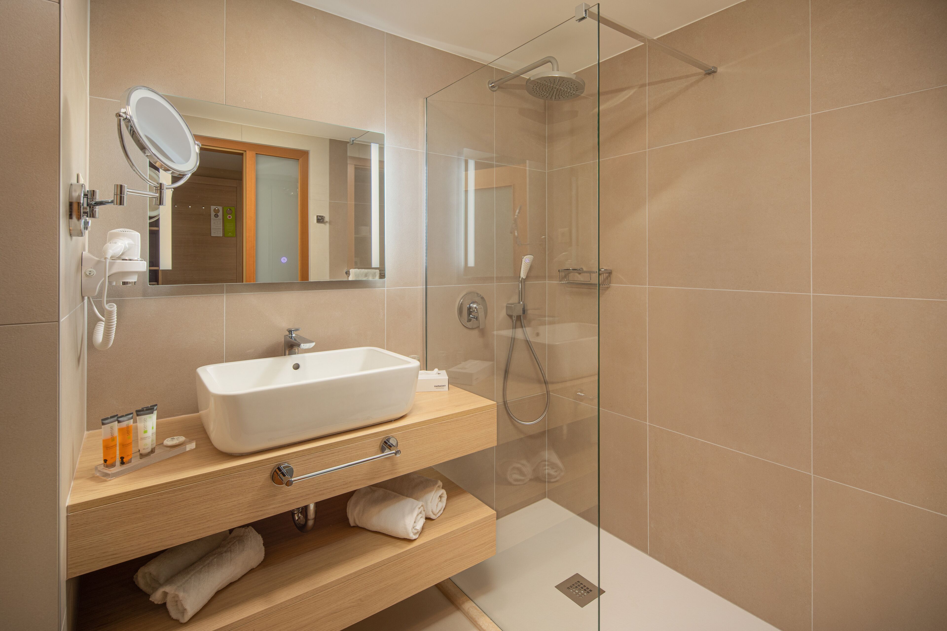 free toiletries, hair dryer, bathrobes, towels