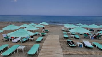 Private beach, sun loungers, beach umbrellas, beach towels