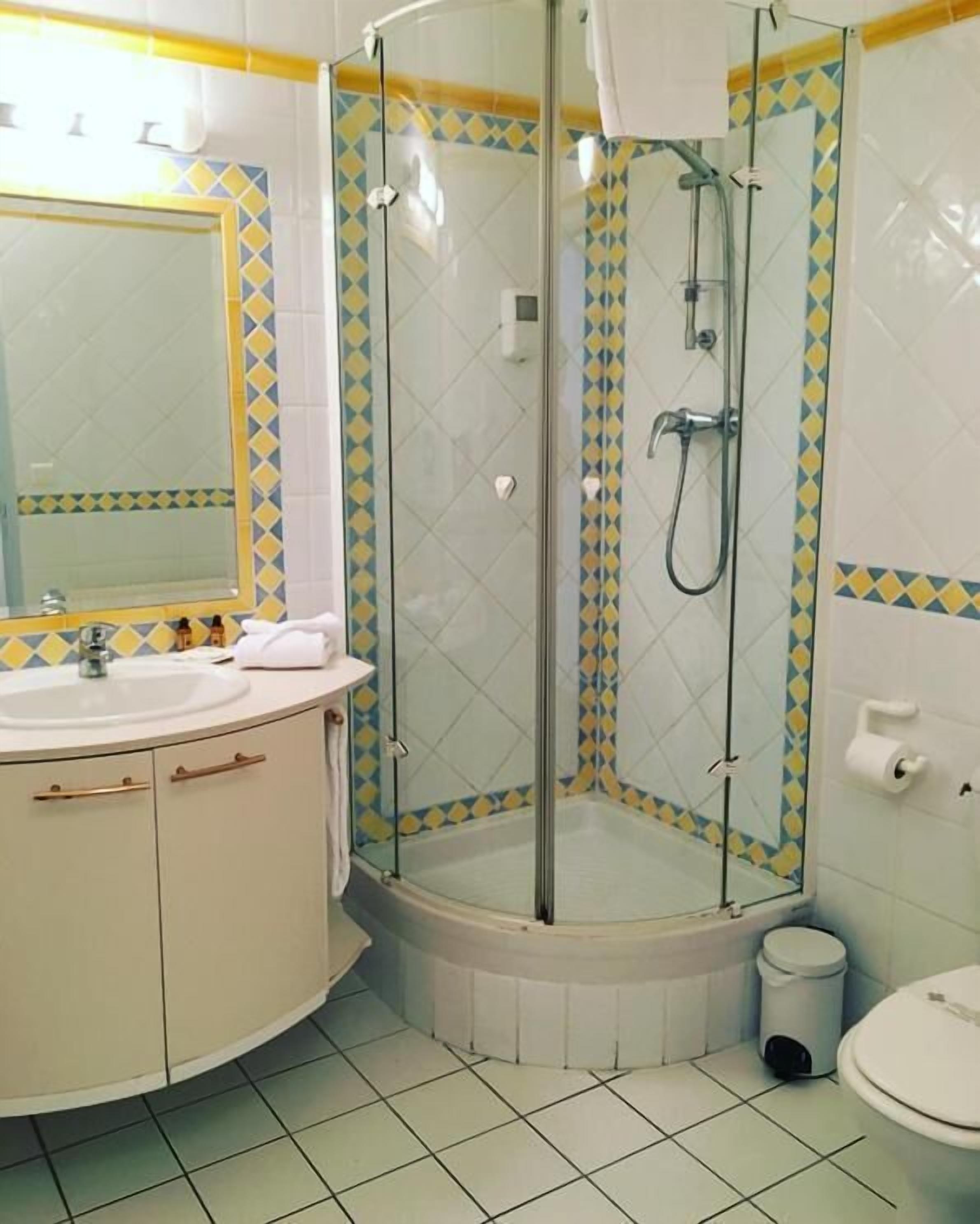 standard room | bathroom | shower, hair dryer, towels