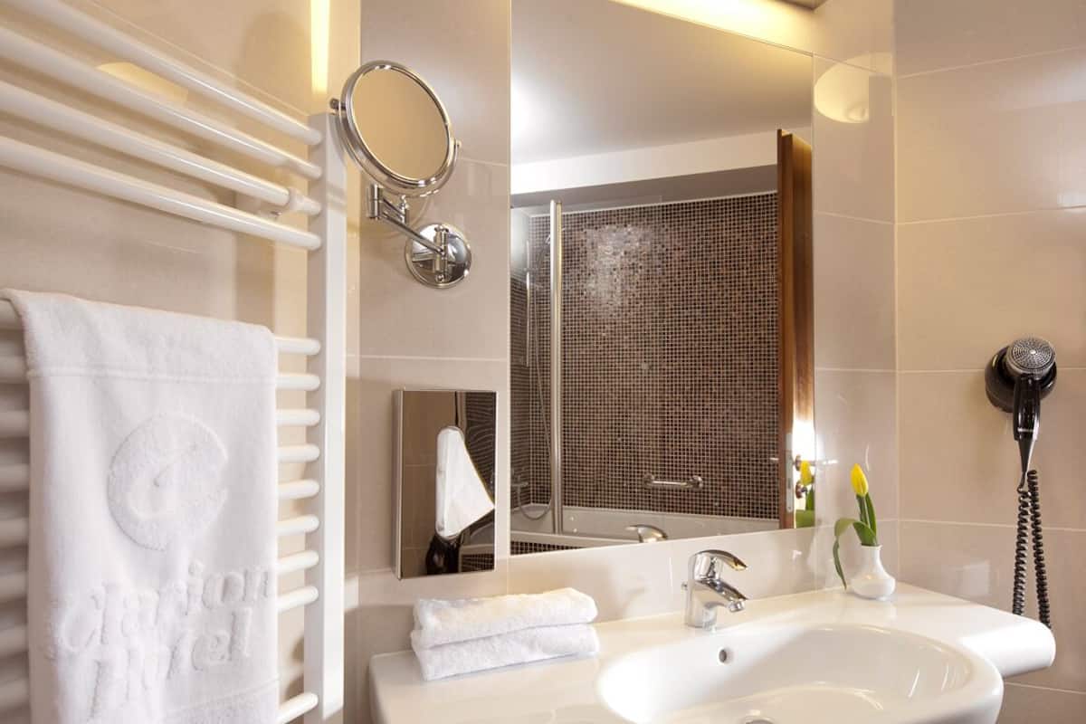 free toiletries, hair dryer, towels