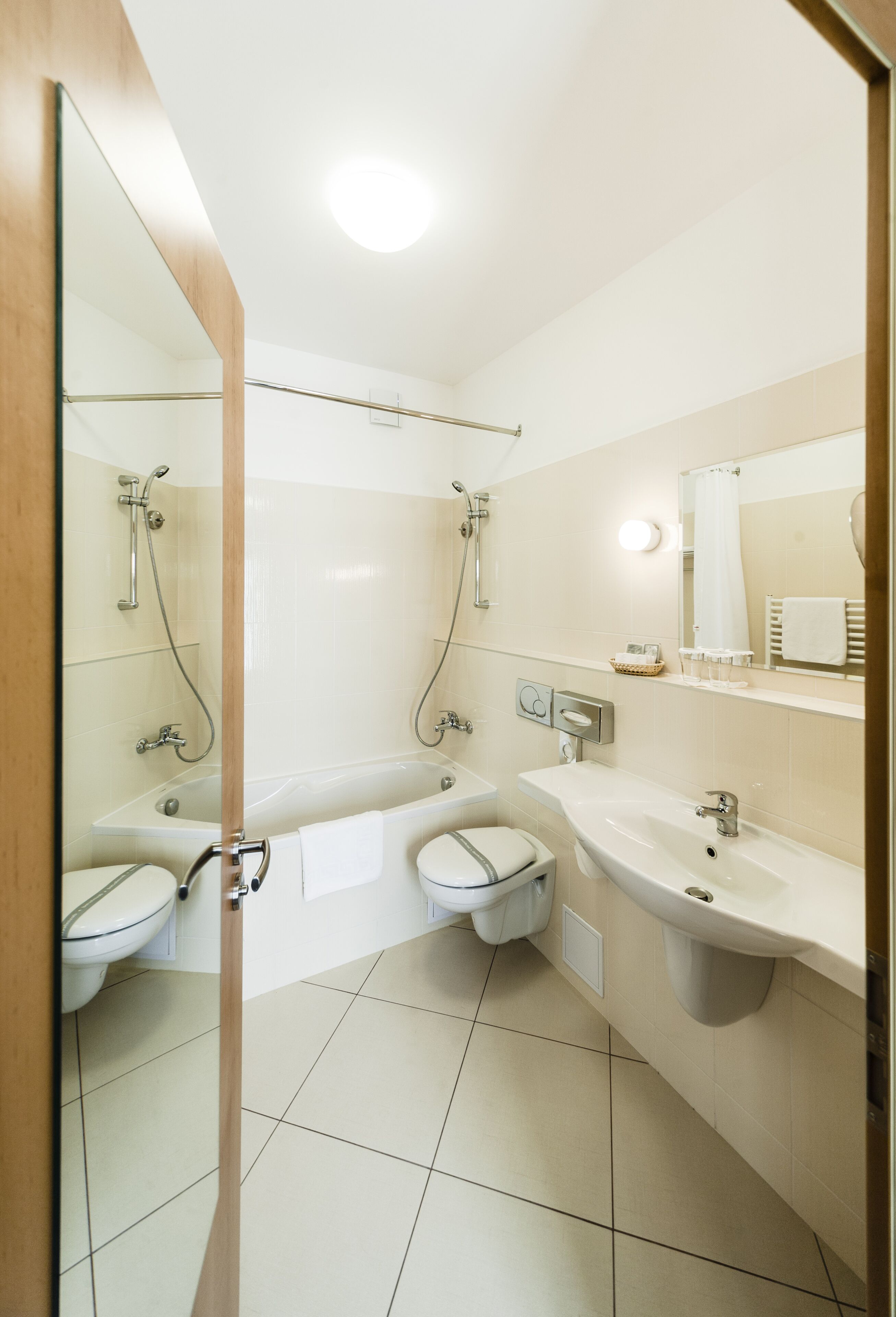 free toiletries, hair dryer, towels