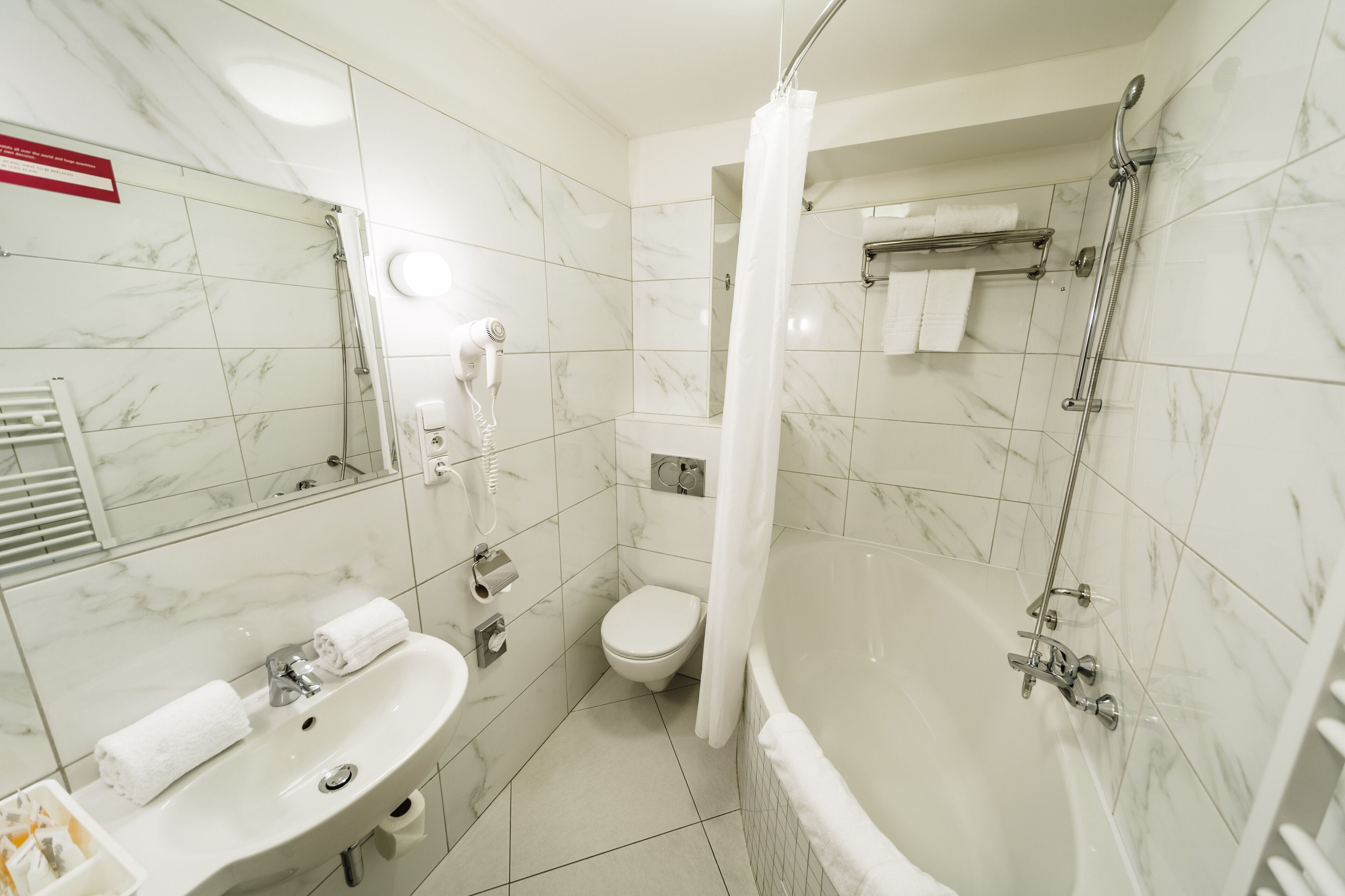 free toiletries, hair dryer, towels