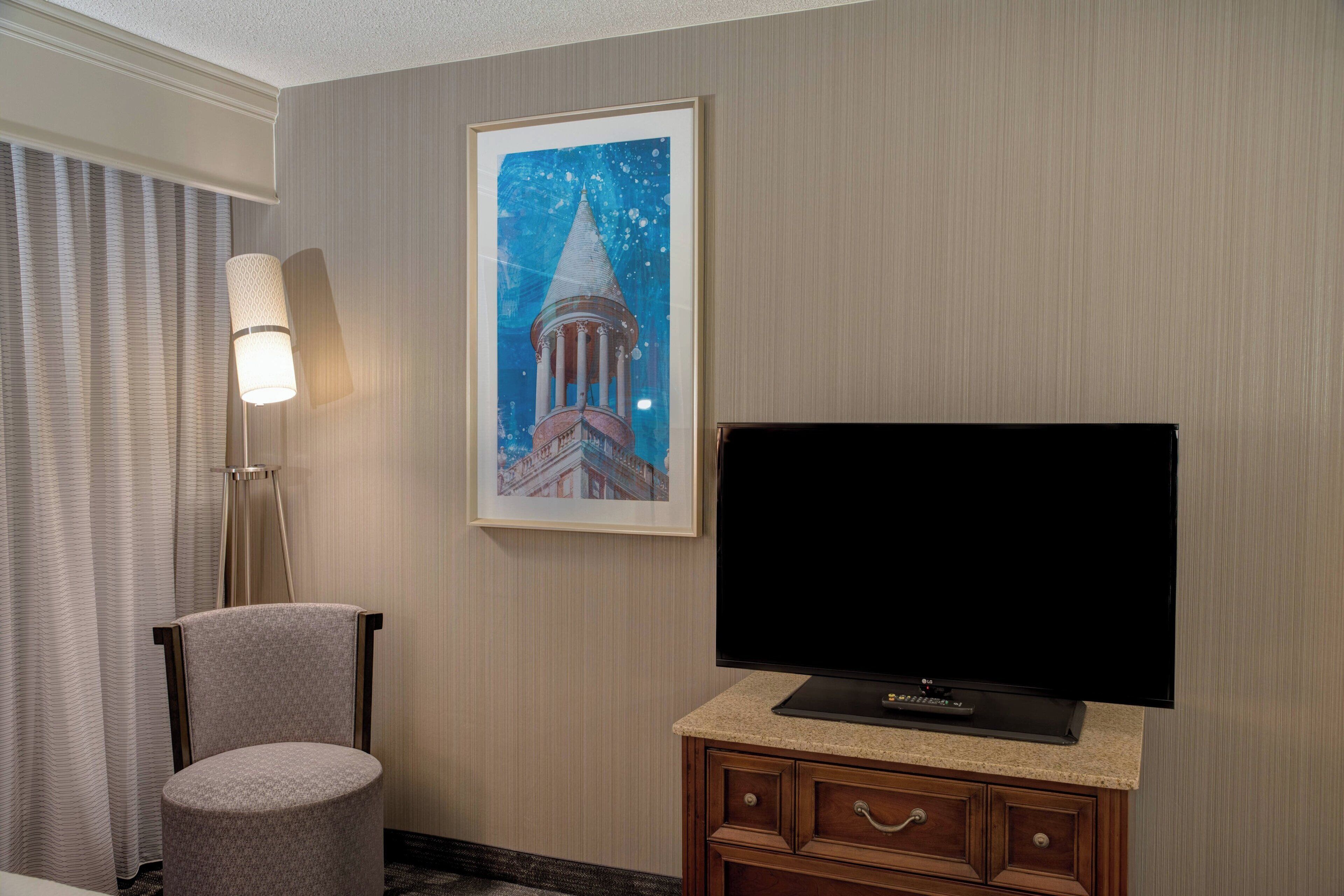 suite, 1 king bed with sofa bed | premium bedding, desk, laptop workspace, blackout curtains