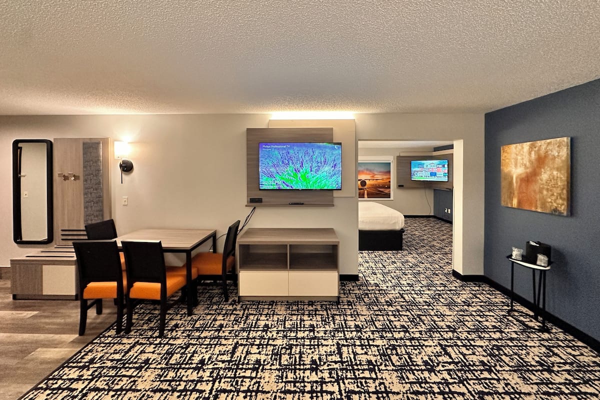 Suite, 1 letto king, non fumatori, frigorifero e microonde (Larger Room;with Sofabed) | Area soggiorno | TV a schermo piatto 54 pollici con canali satellitari