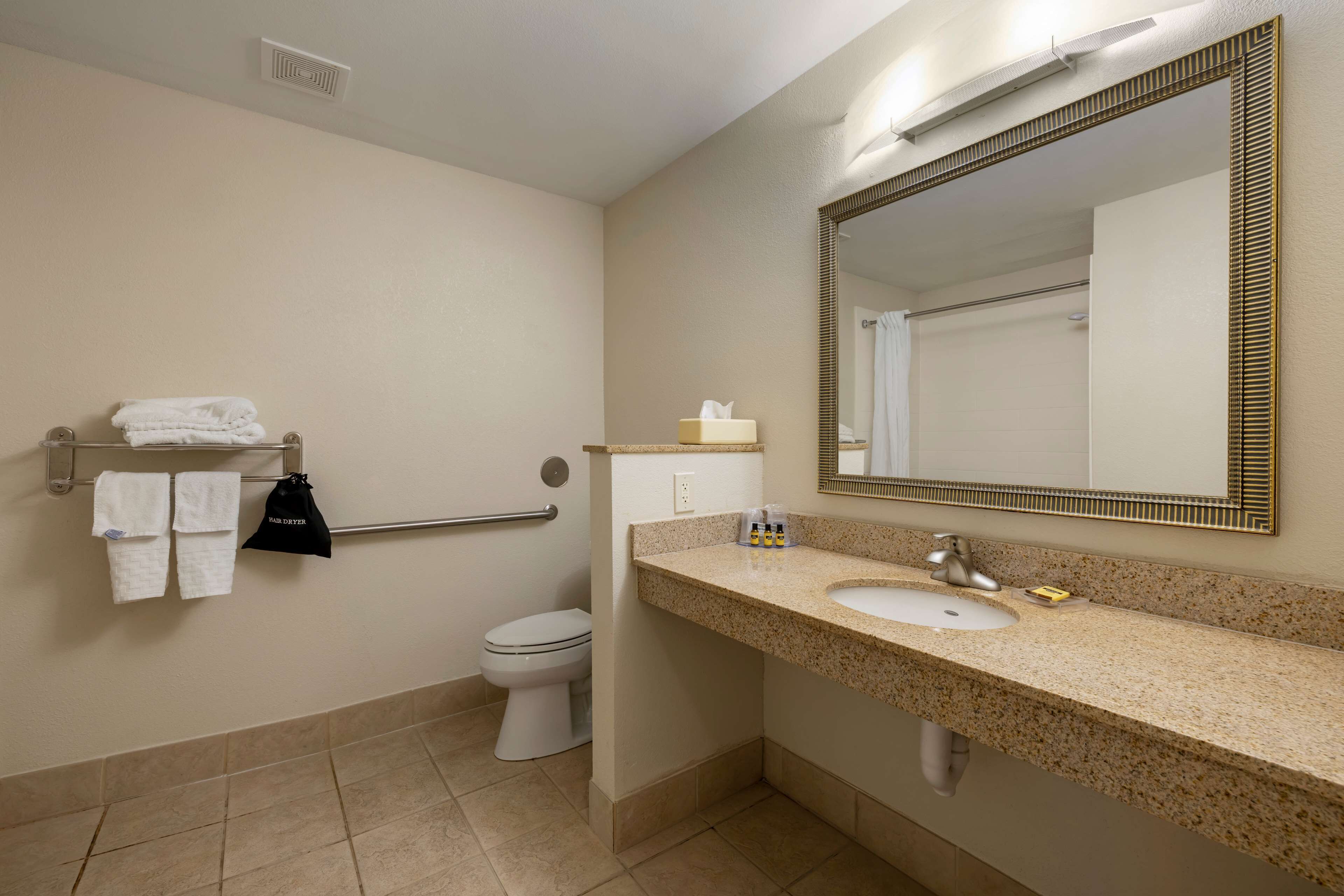 standard room, 2 queen beds, accessible, refrigerator & microwave | bathroom | combined shower/bathtub, free toiletries, hair dryer, towels