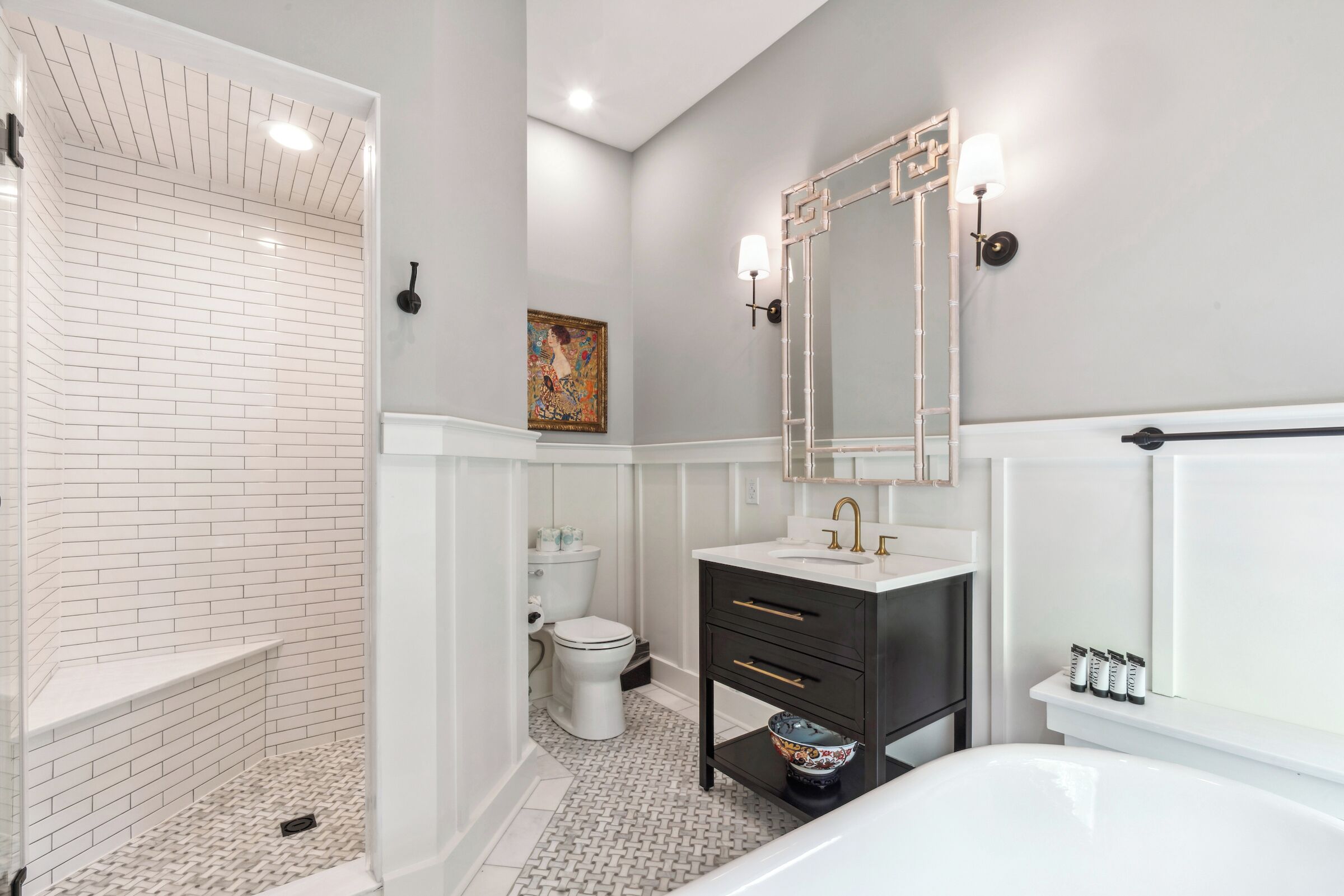 room (asian suite (at tidewater house)) | bathroom | designer toiletries, hair dryer, bathrobes, towels