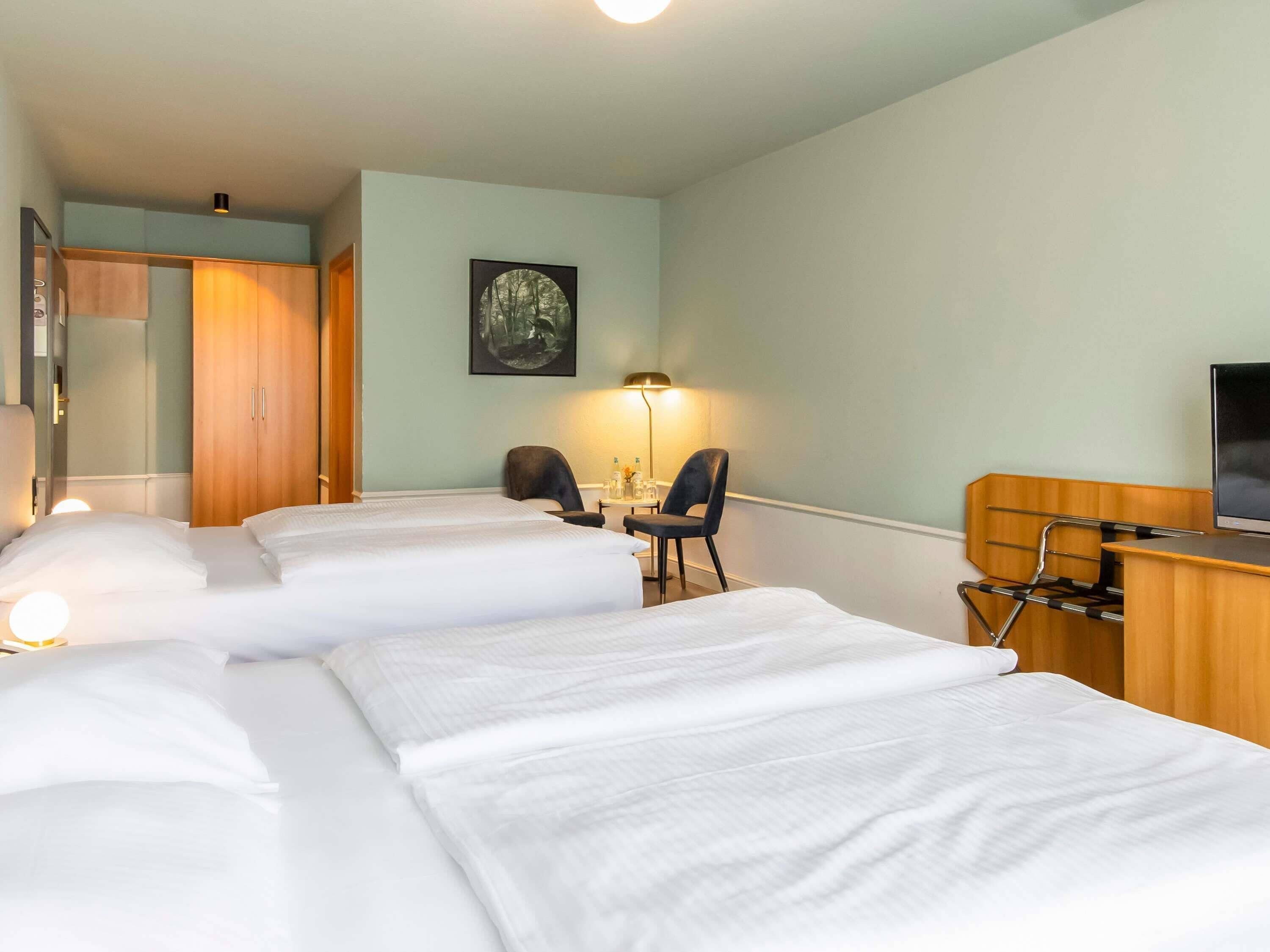 Family Room, 2 Double Beds (Classic) | Hypo-allergenic bedding, desk, laptop workspace, blackout drapes