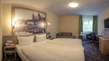 Hypo-allergenic bedding, desk, blackout curtains, soundproofing