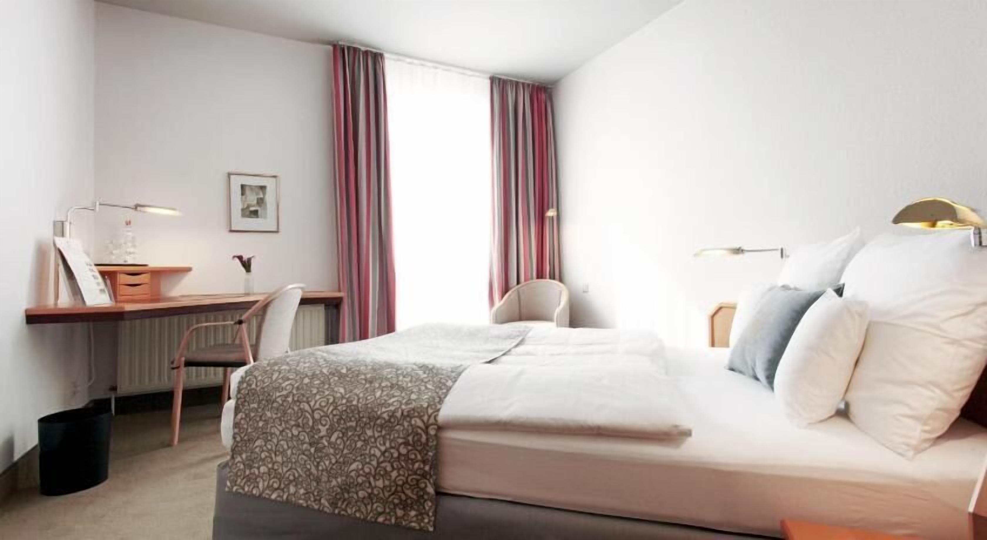 Hypo-allergenic bedding, desk, laptop workspace, iron/ironing board