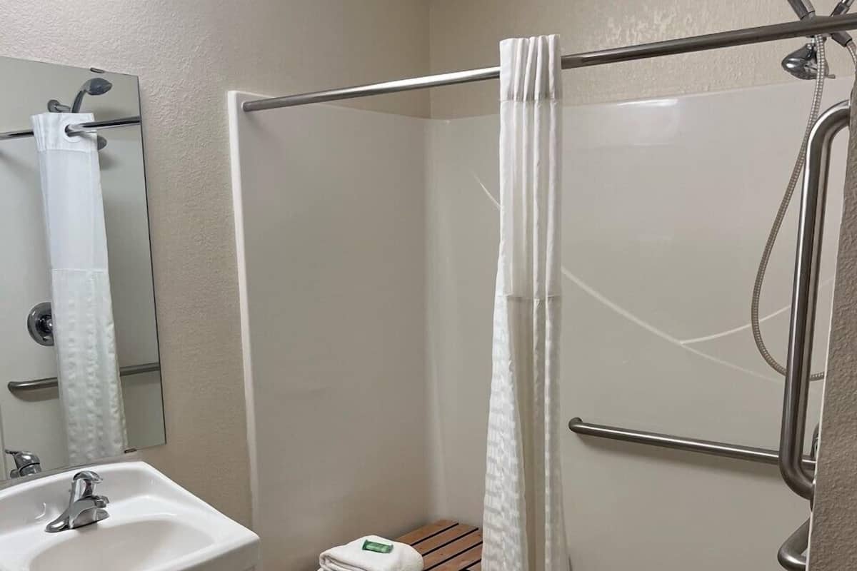 Standard Room, 1 King Bed, Accessible, Non Smoking | Bathroom | Free toiletries, hair dryer, towels, soap