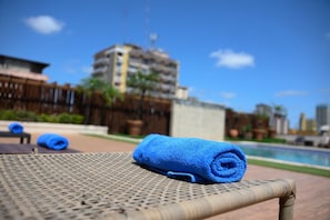 Outdoor pool, pool loungers