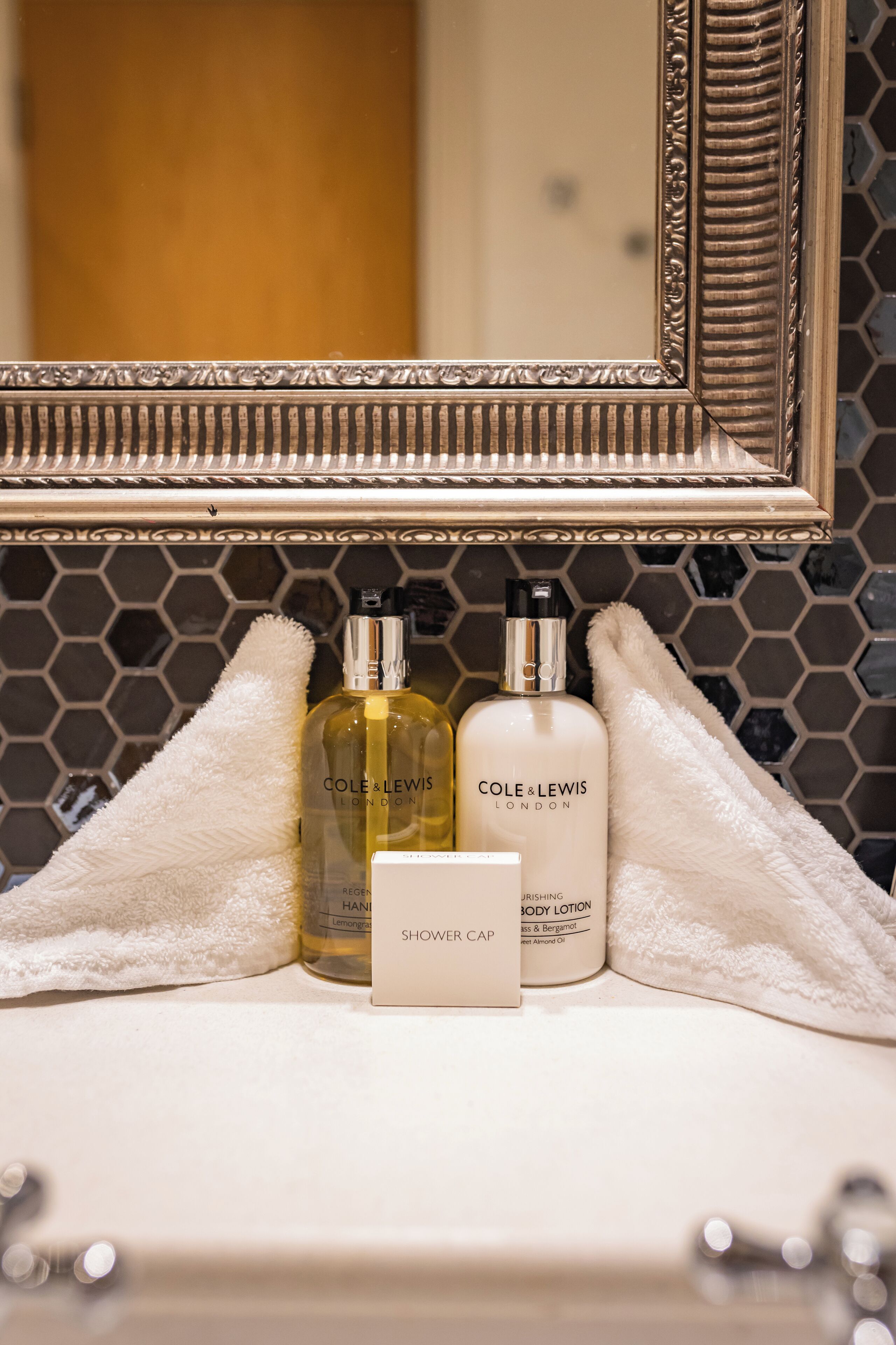 combined shower/bathtub, free toiletries, hair dryer, towels