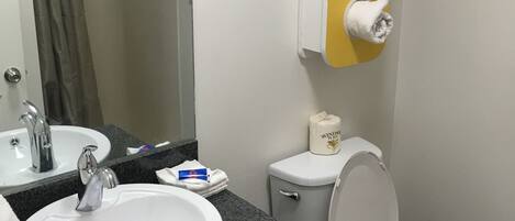 Suihkun ja ammeen yhdistelmä, sadesuihkupää, ilmaiset hygieniatuotteet