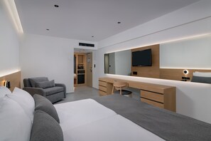 Deluxe Room, Partial Sea View (Beachfront Wing) | Desk, blackout drapes, soundproofing, free WiFi - Sun Beach Resort (Rhodes)