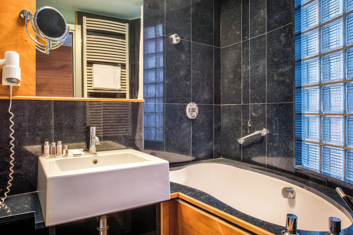 standard single room, mountain view | bathroom | combined shower/bathtub, free toiletries, hair dryer, slippers