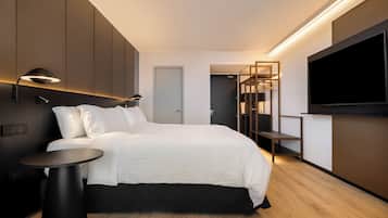 Premium bedding, memory foam beds, in-room safe, desk