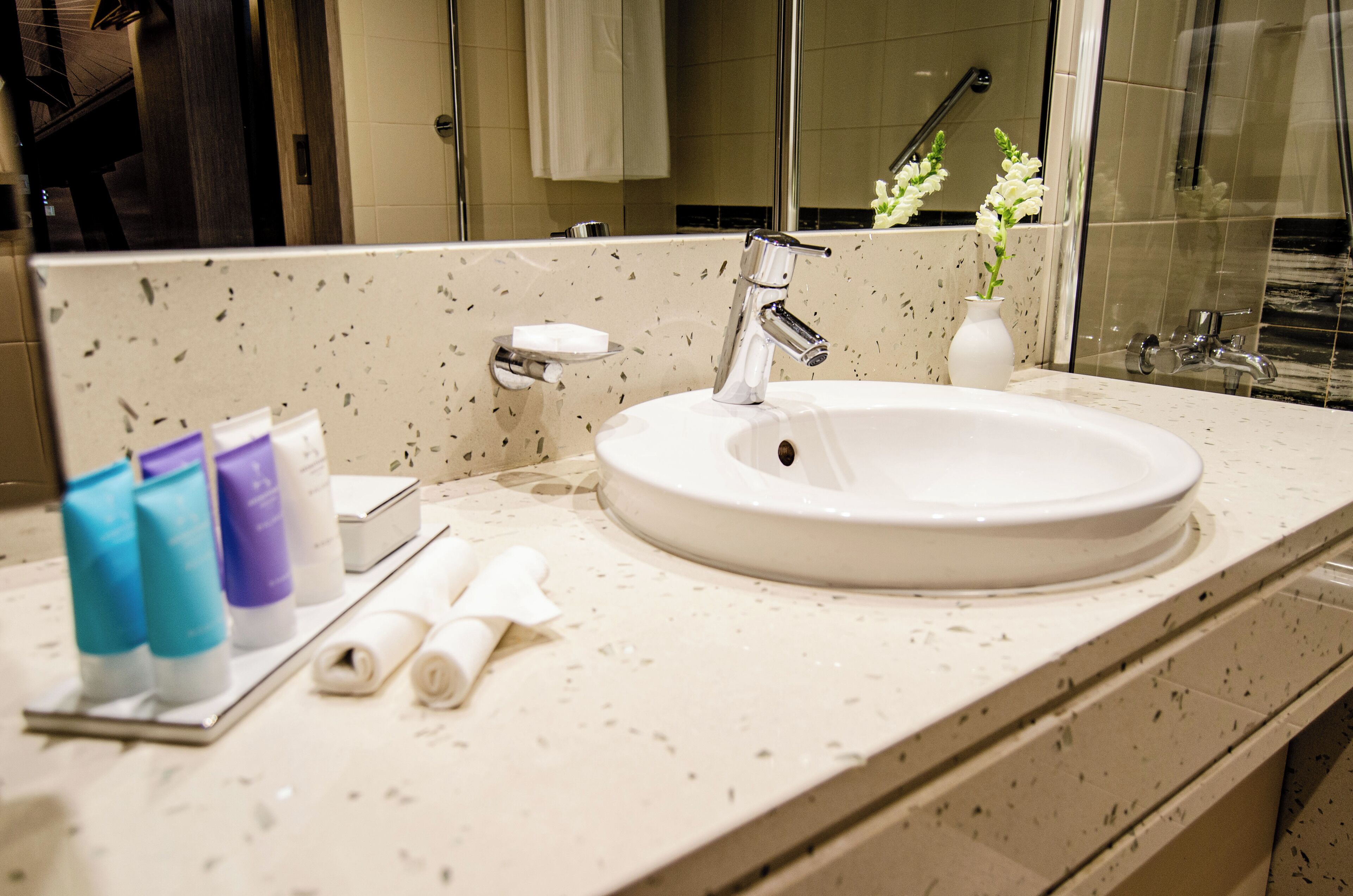 free toiletries, hair dryer, bathrobes, bidet