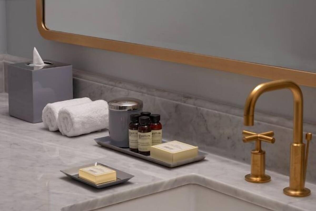 Bathroom | Designer toiletries, hair dryer, bathrobes, towels