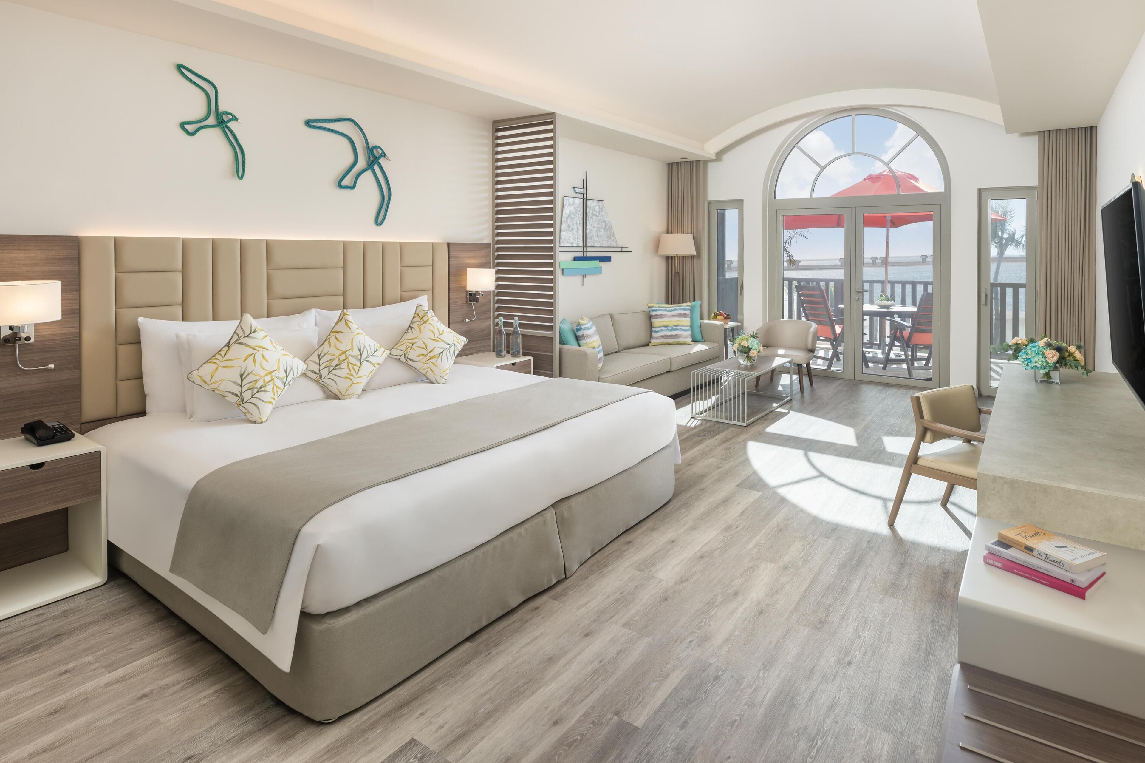 Sea View Junior Suite with Dedicated Pool, Private Beach Access & Mall Shuttle | Premium bedding, down comforters, memory foam beds, minibar