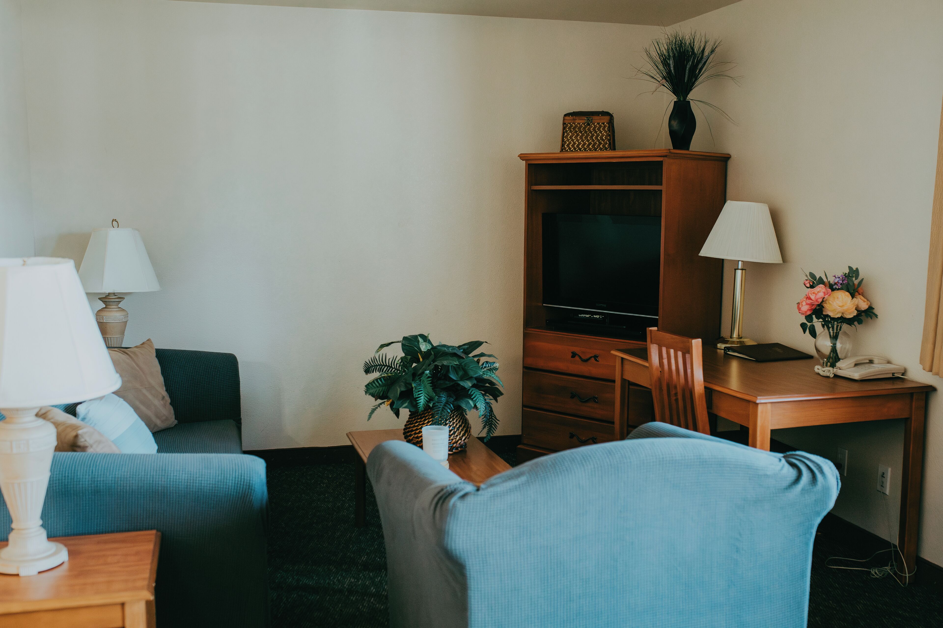 Suite, 1 kingsize bed, niet-roken, koelkast en magnetron | Woonruimte | Een flatscreentelevisie