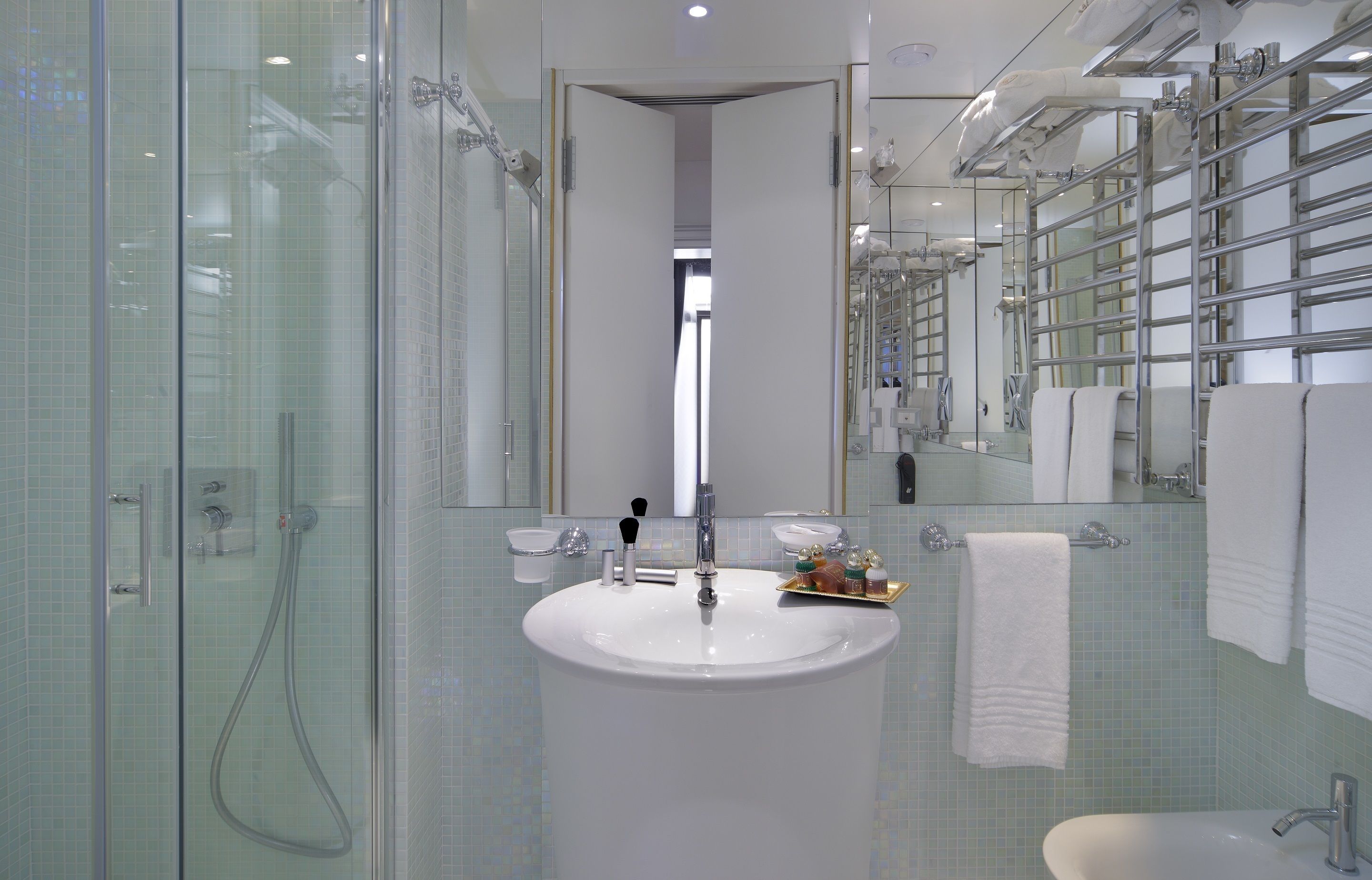 combined shower/bathtub, free toiletries, hair dryer, bidet