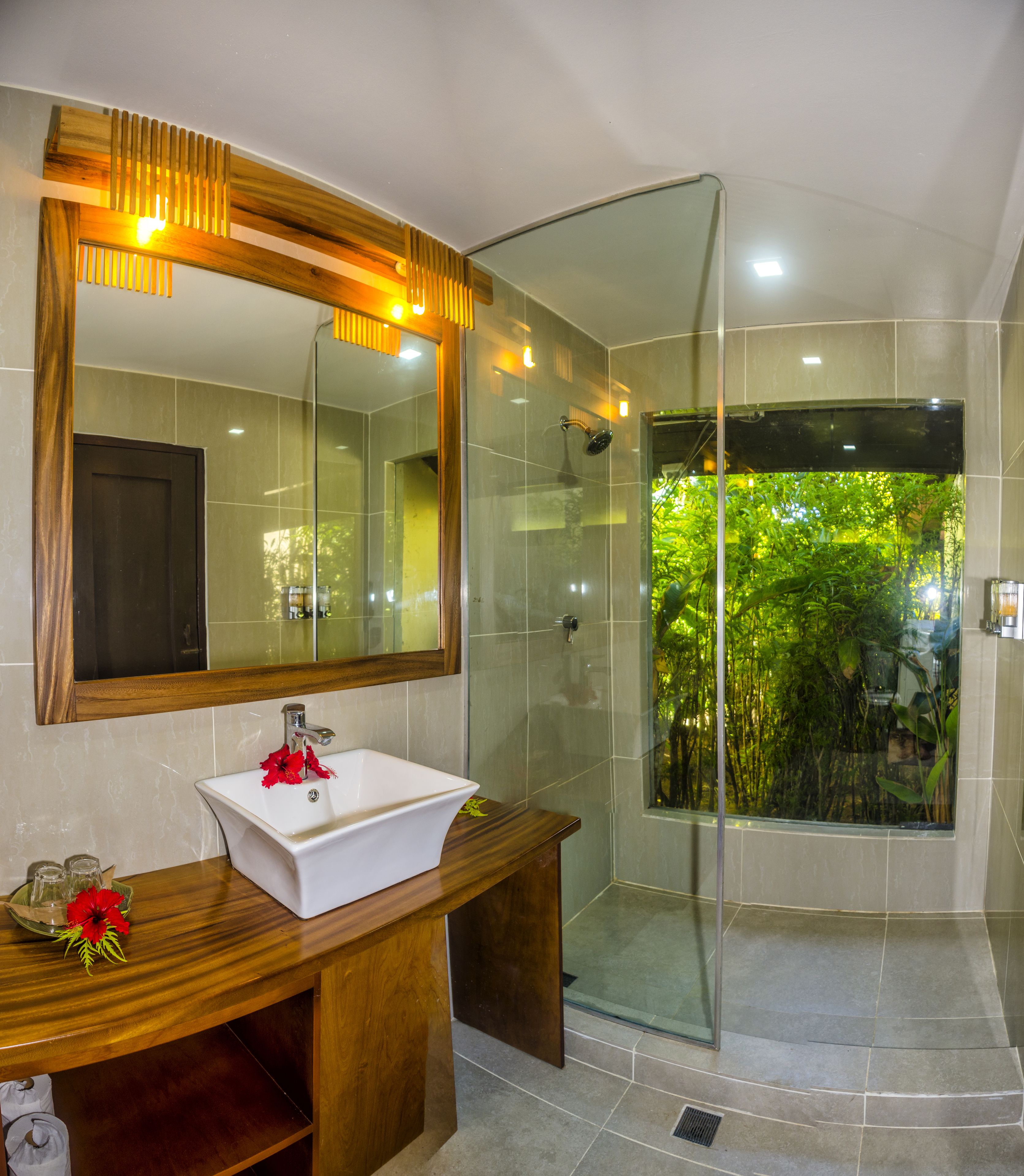 ocean view pool villa  | bathroom | shower, free toiletries, hair dryer, towels