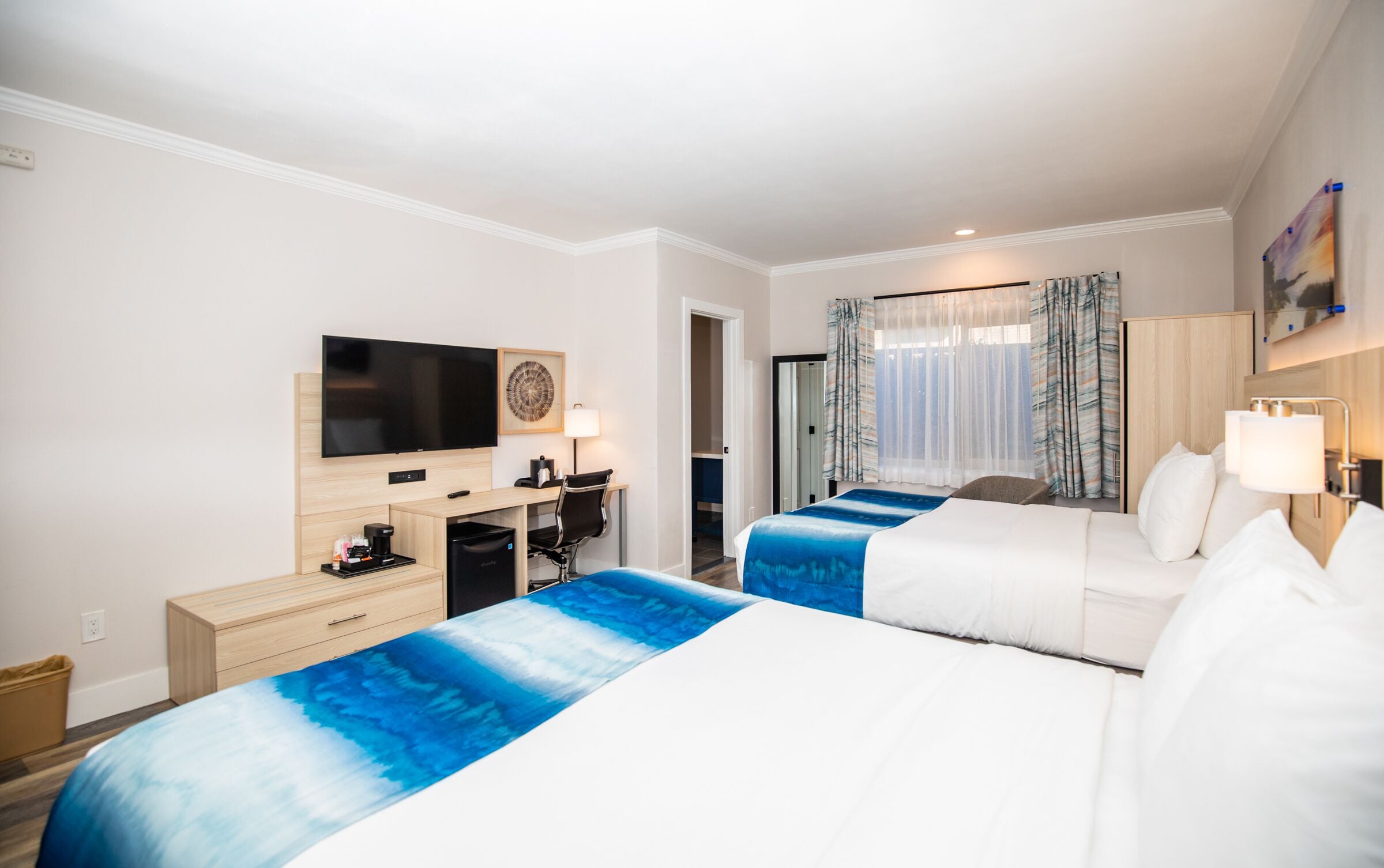 room, 2 queen beds, non smoking | in-room safe, desk, laptop workspace, blackout curtains