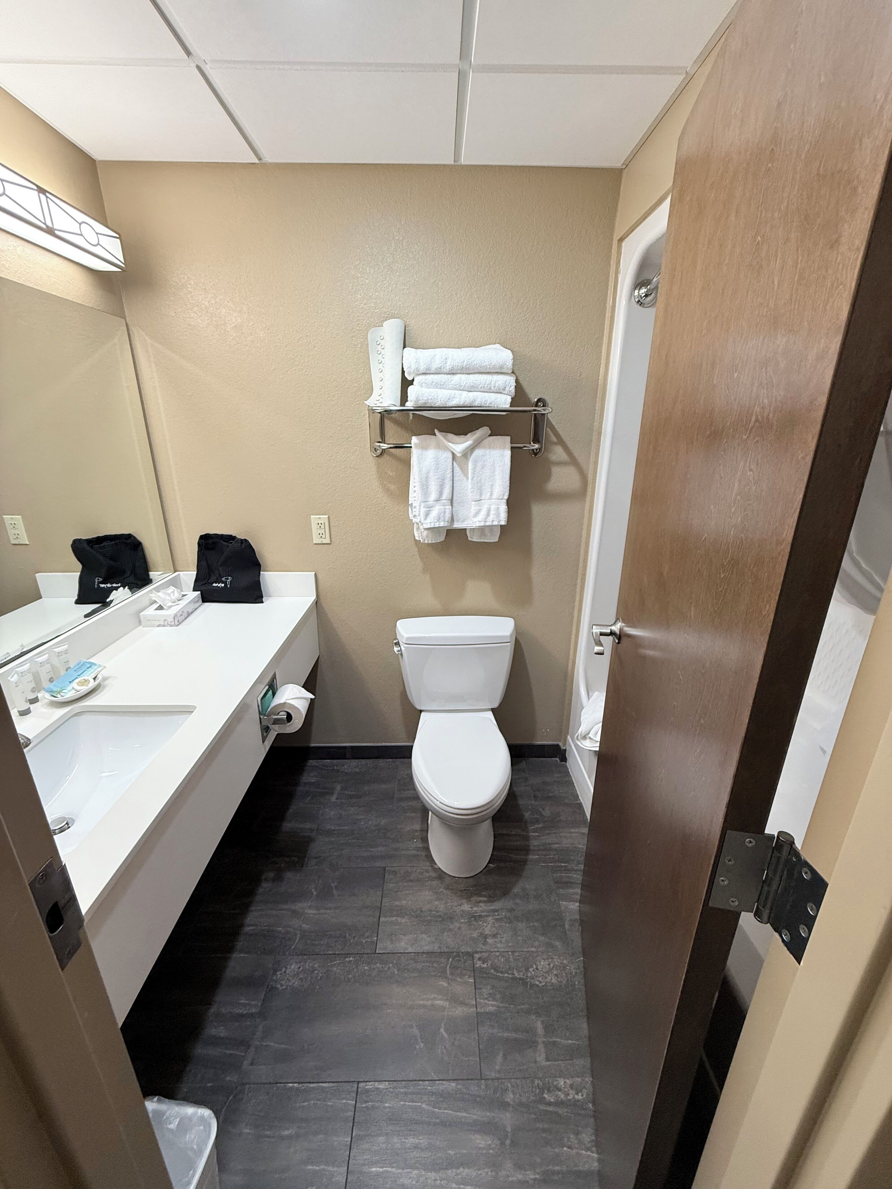 A bathroom with a white sink, toilet, and towel rack.