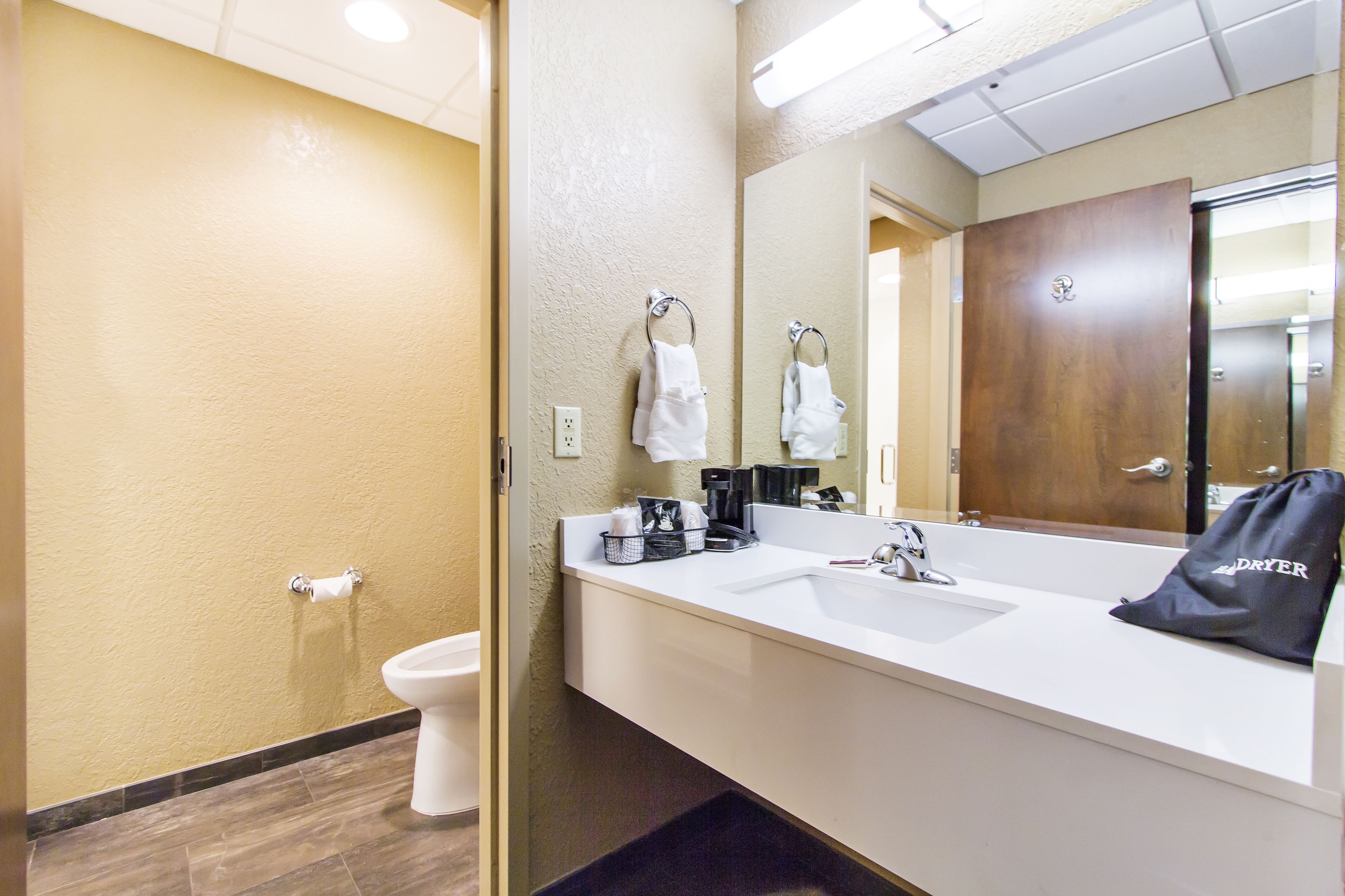 free toiletries, hair dryer, towels