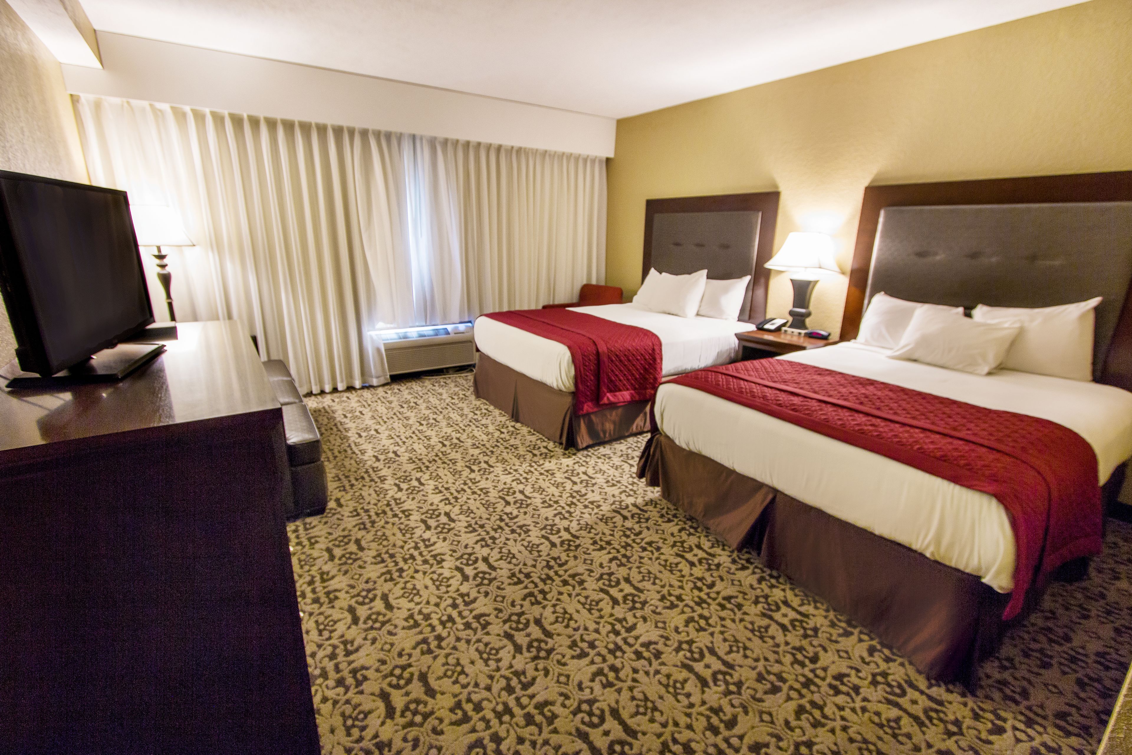 family room | premium bedding, desk, blackout curtains, iron/ironing board