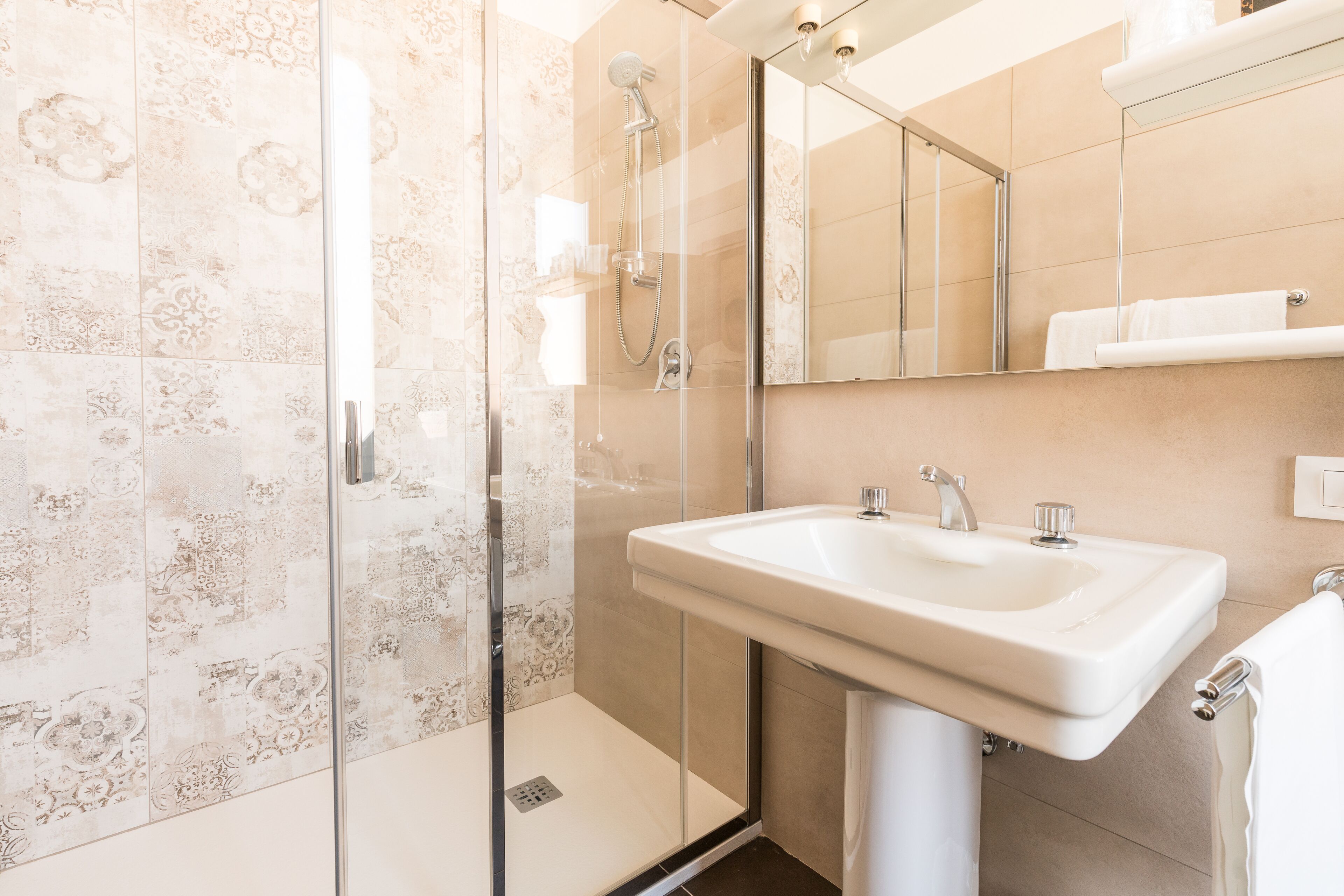 classic double room | bathroom | separate bathtub and shower, hair dryer, towels