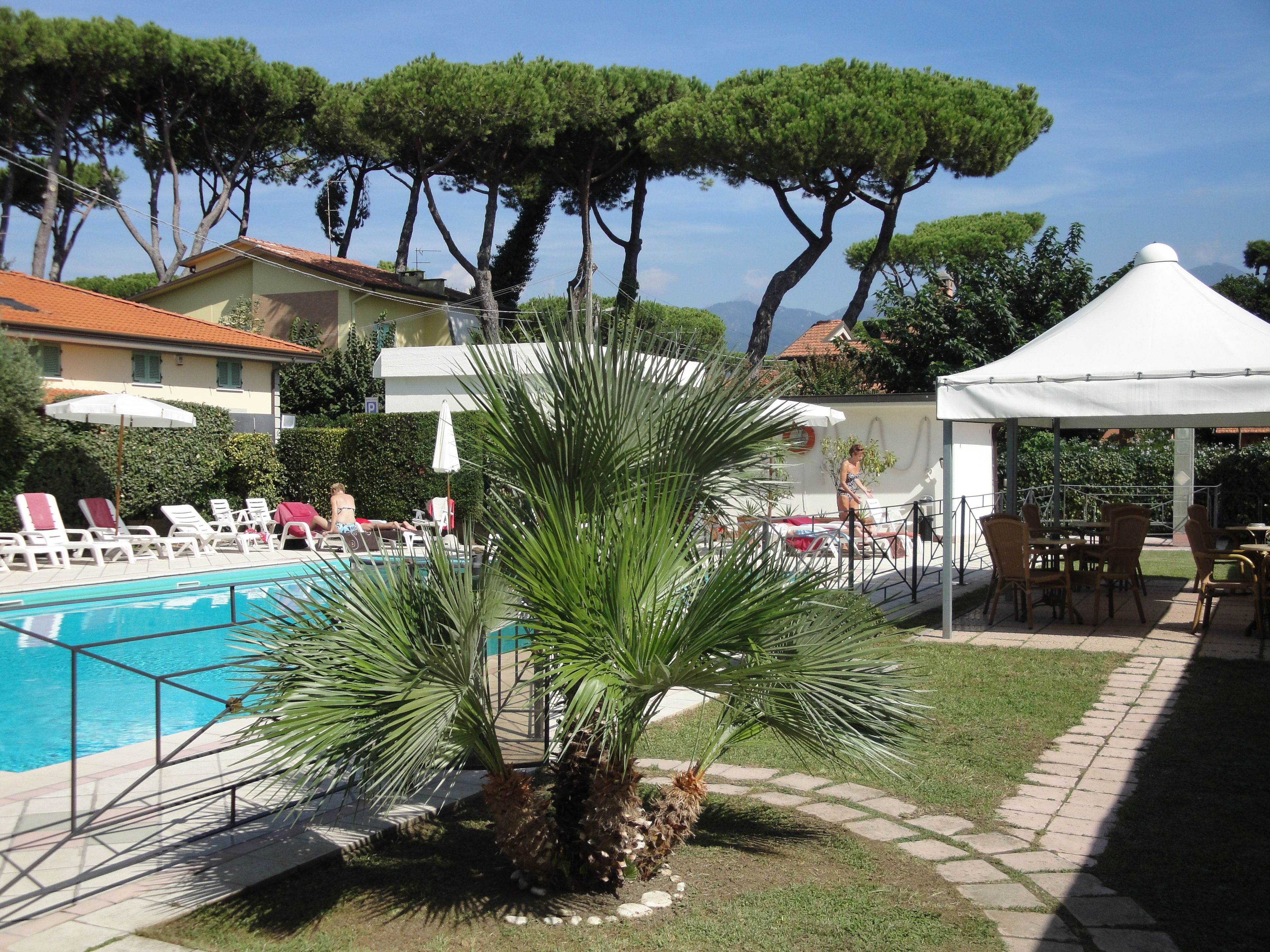 seasonal outdoor pool, open 9:00 am to 7:00 pm, pool umbrellas