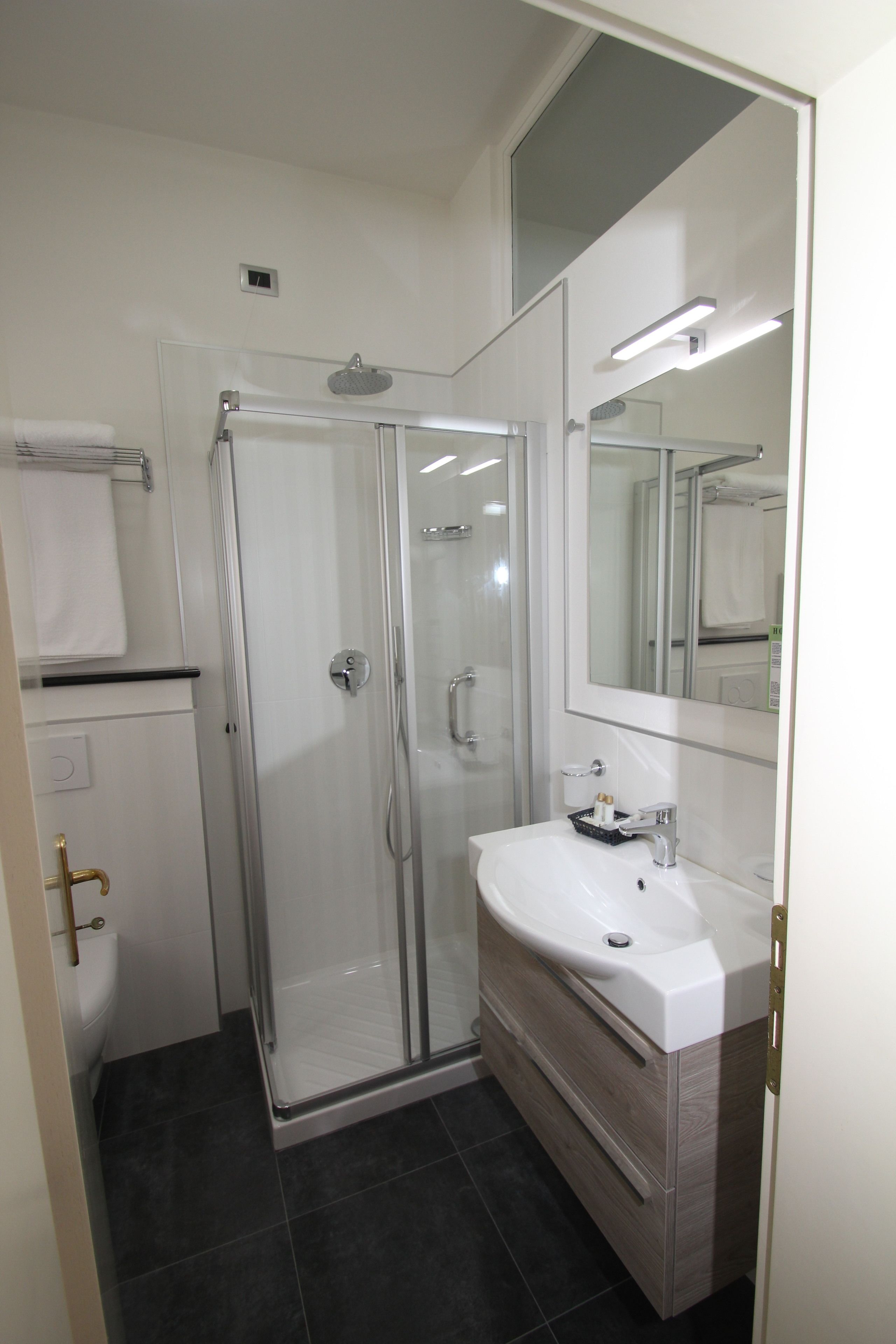 shower, rainfall showerhead, free toiletries, hair dryer