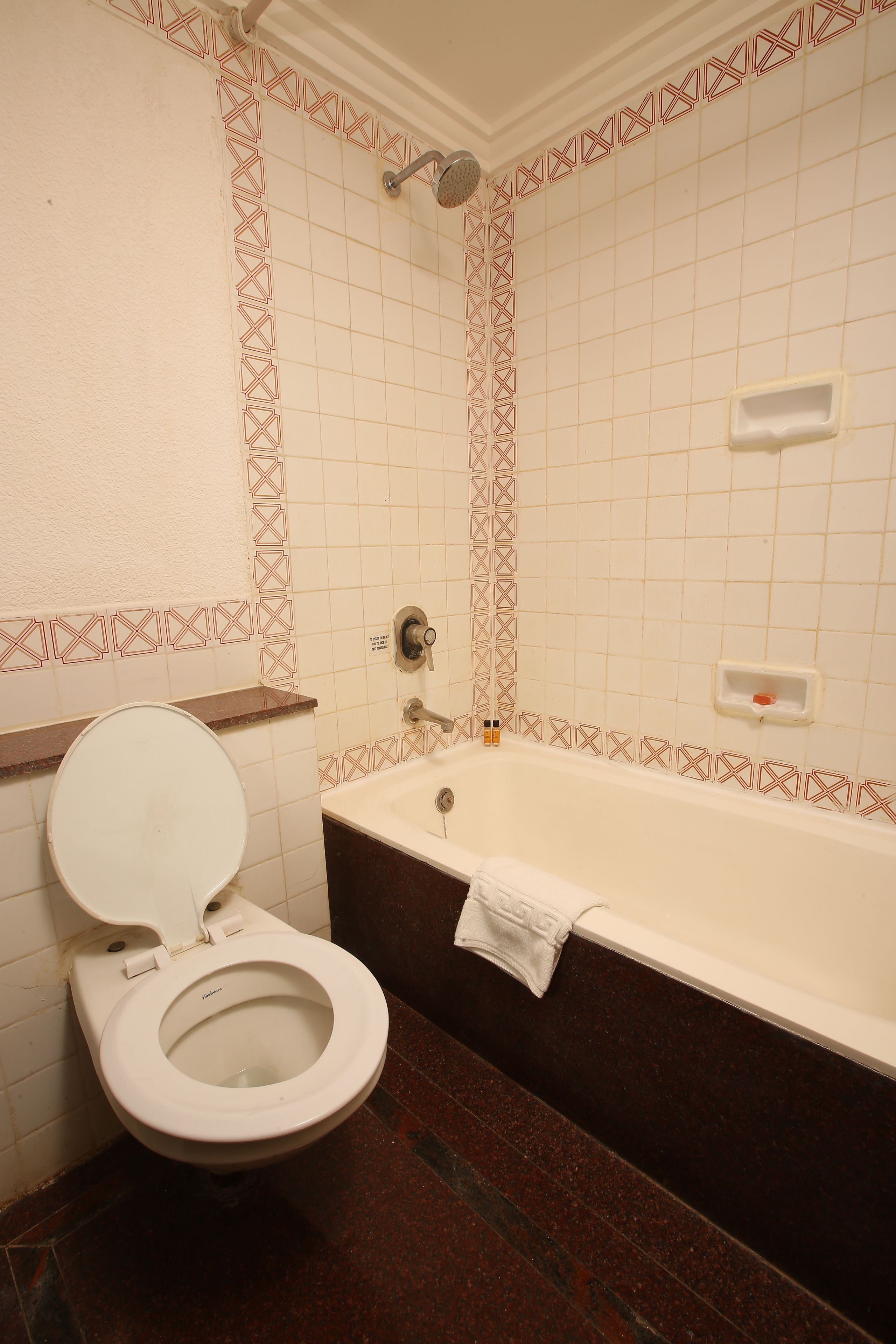 A bathroom with a toilet, a bathtub, and a shower.