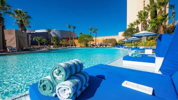 3 outdoor pools, open 8 AM to 6:00 PM, cabanas (surcharge)