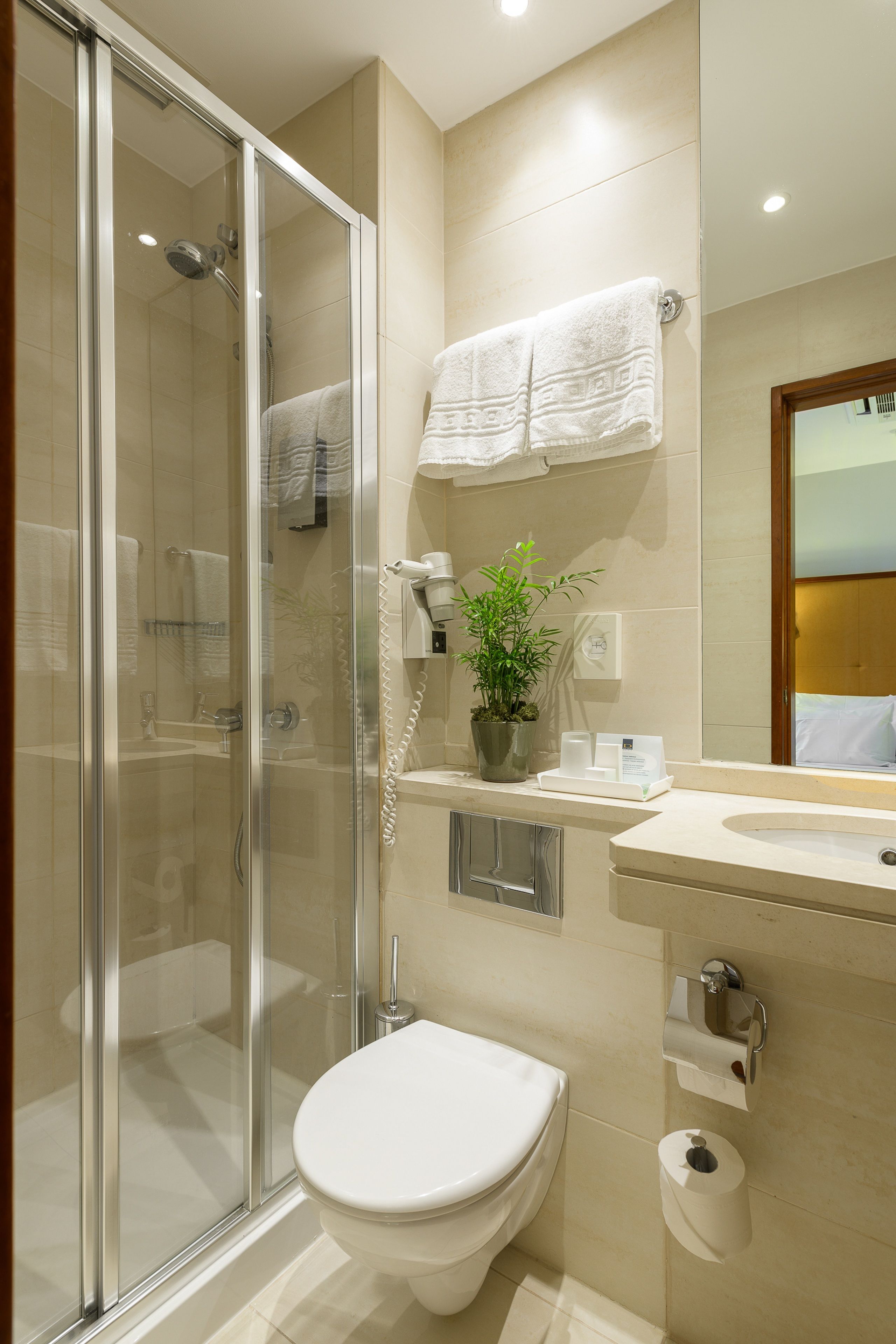 free toiletries, hair dryer, towels