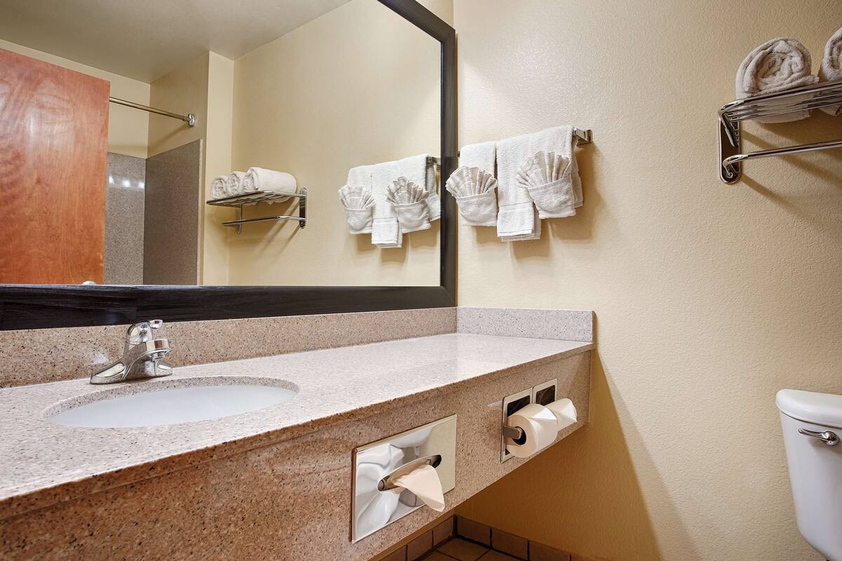 free toiletries, hair dryer, towels